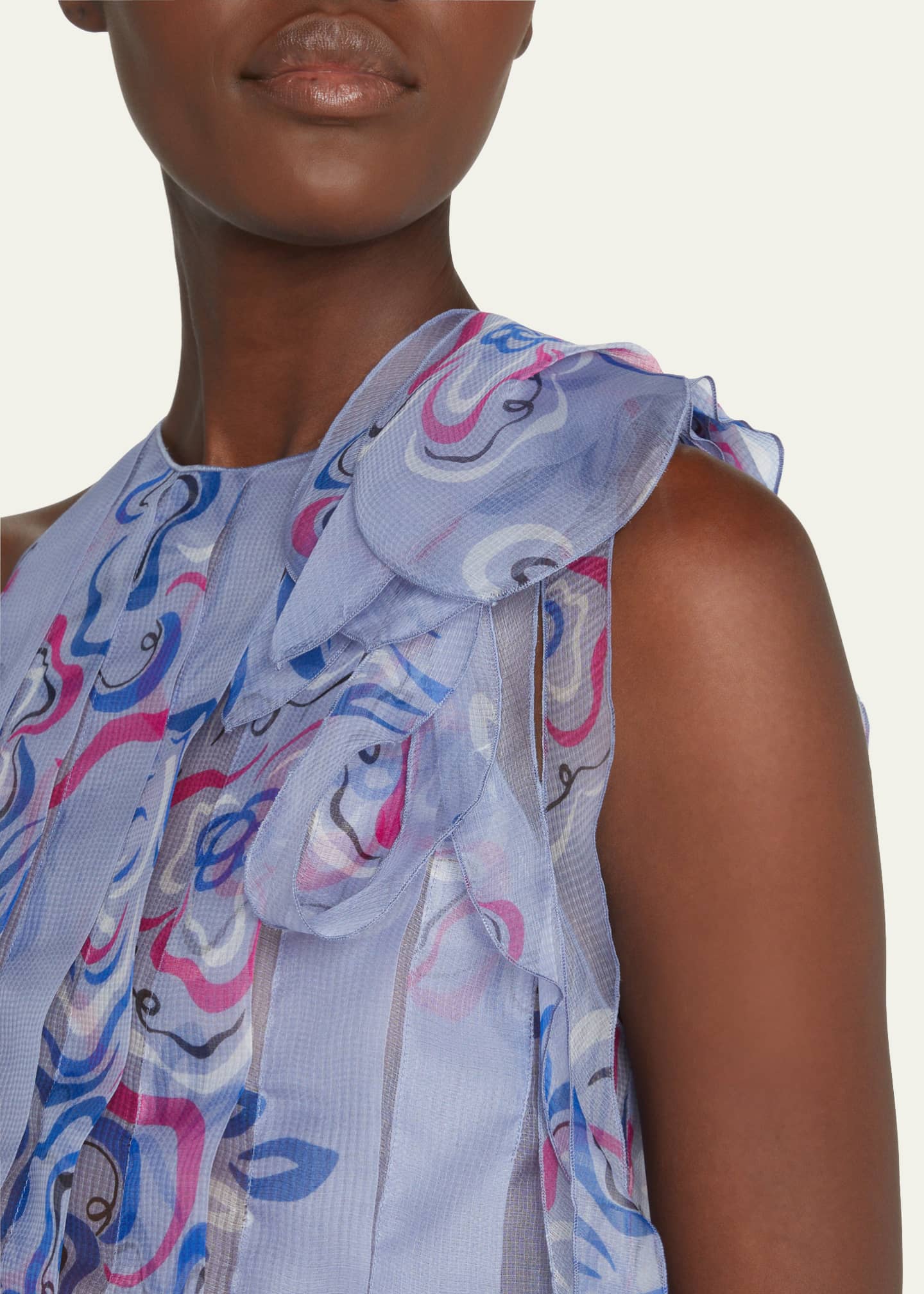 Giorgio Armani Floral-Print Bow Pleated Organza Tank Image 5 of 5