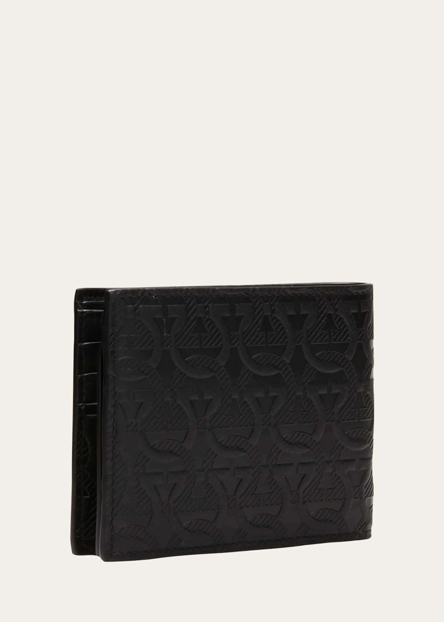 Salvatore Ferragamo Travel Embossed Leather Bifold Wallet Nero