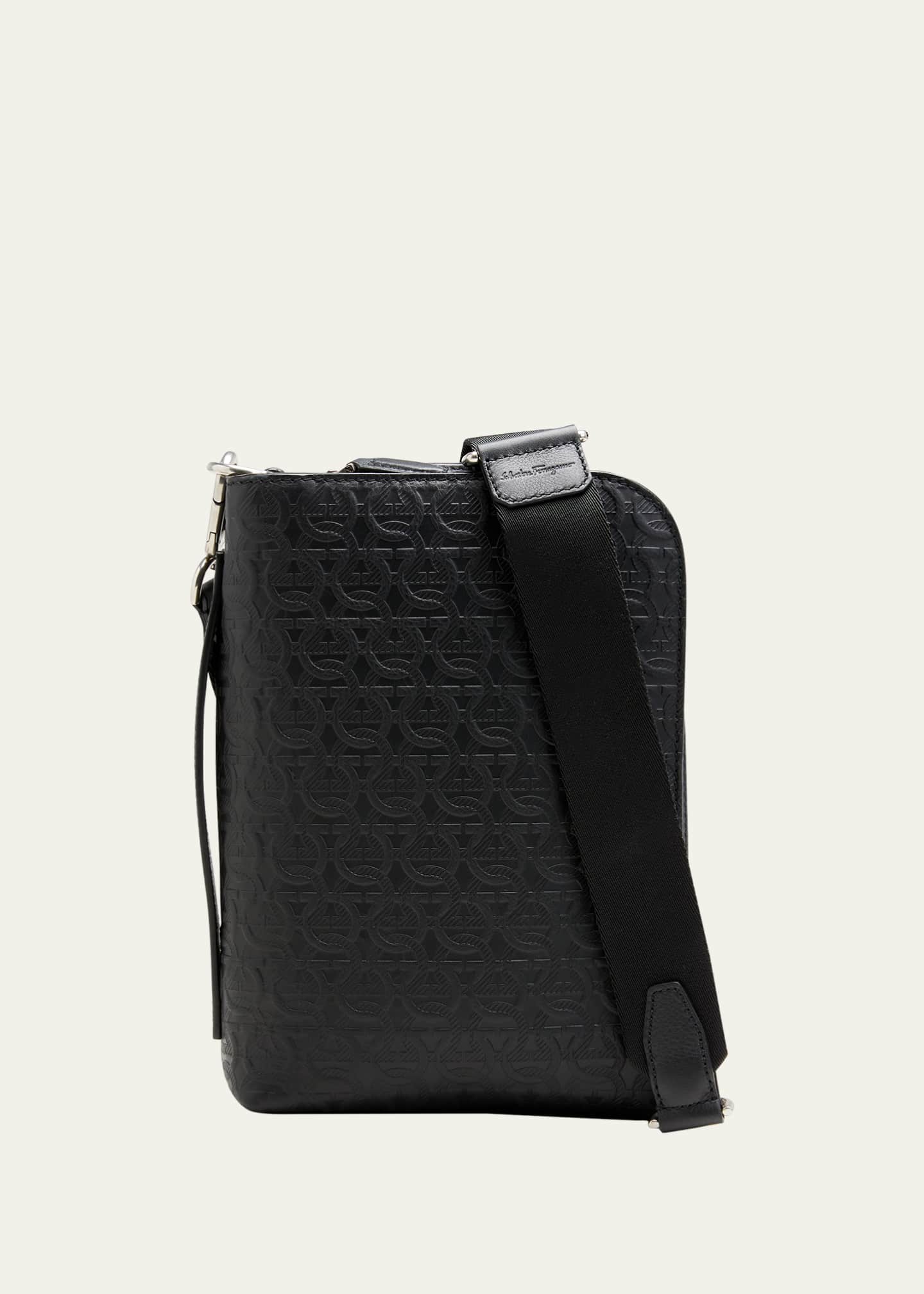 Ferragamo Man Embossed Crossbody Bag Black