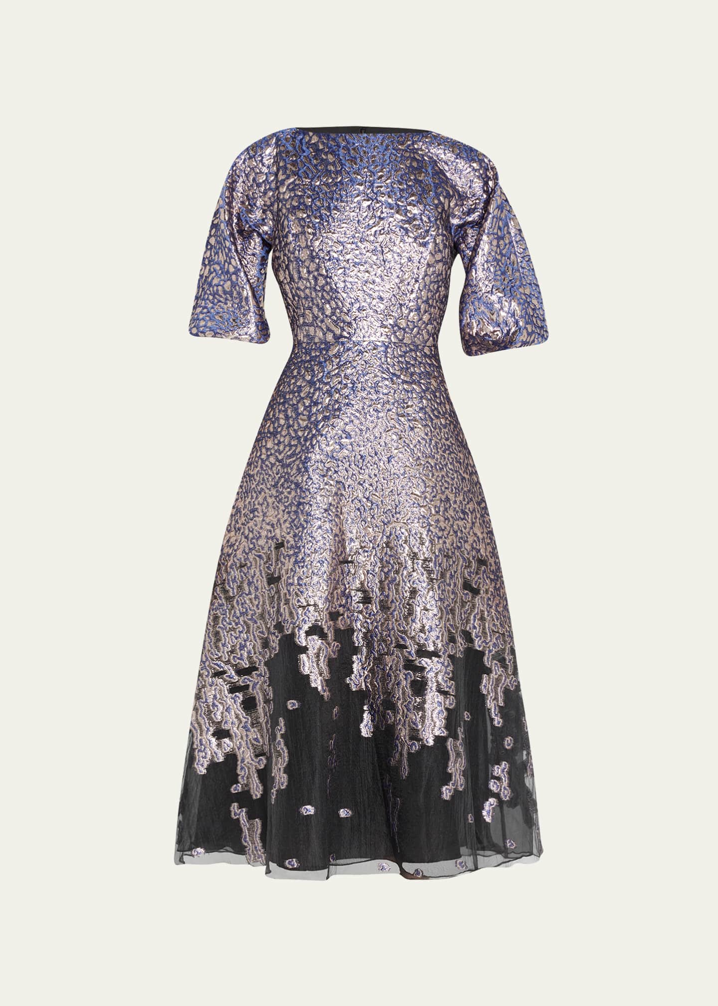 Rickie freeman for teri jon puff sleeve jacquard cocktail dress