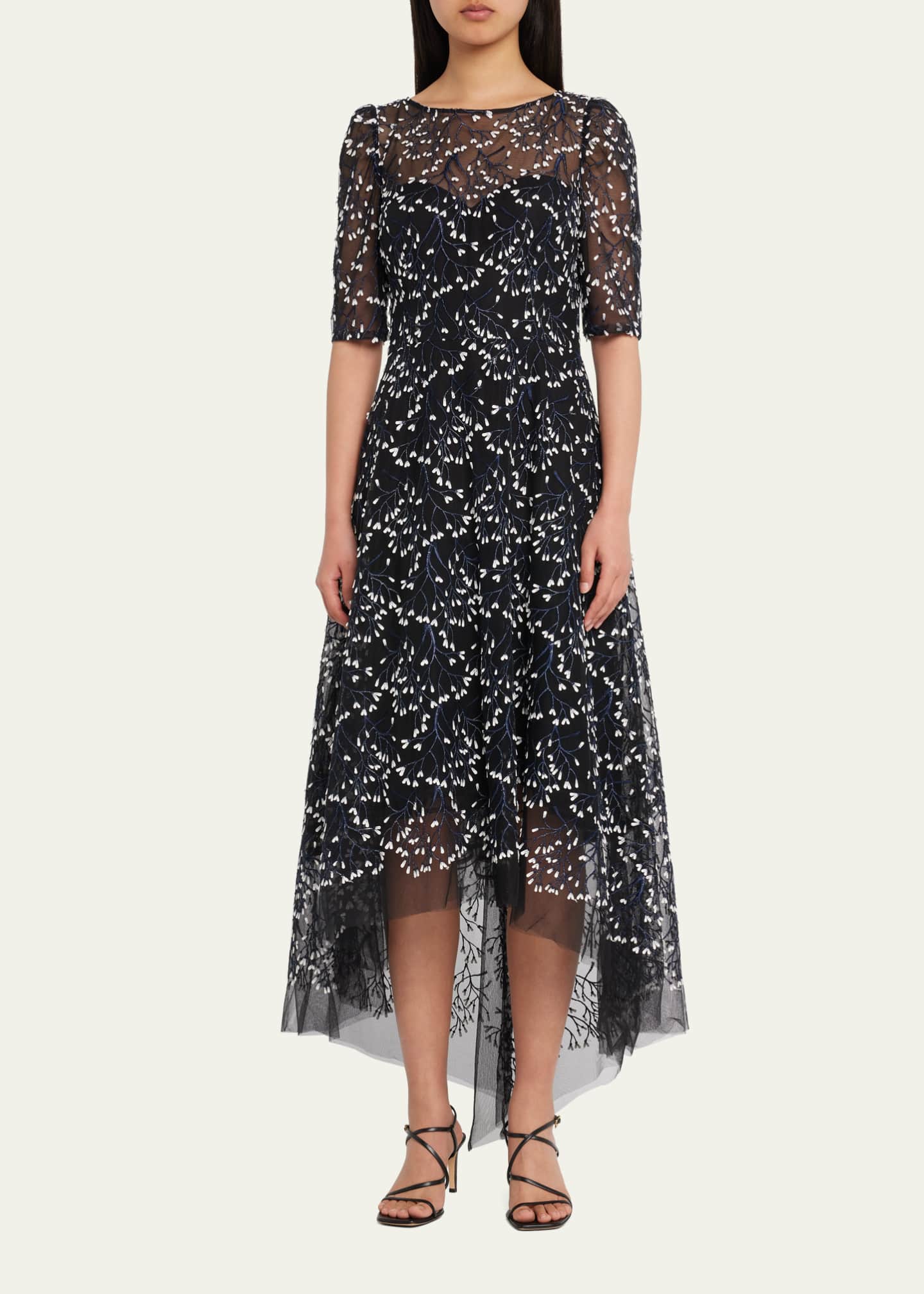 Rickie Freeman for Teri Jon 3D Lace High Low Cocktail Dress