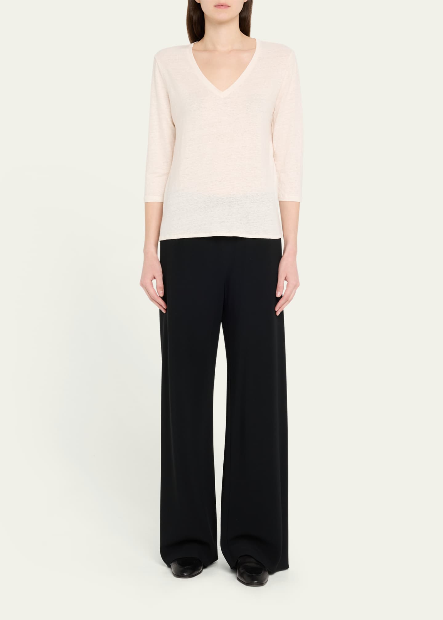 Majestic V-Neck Stretch Linen Tee Image 2 of 5