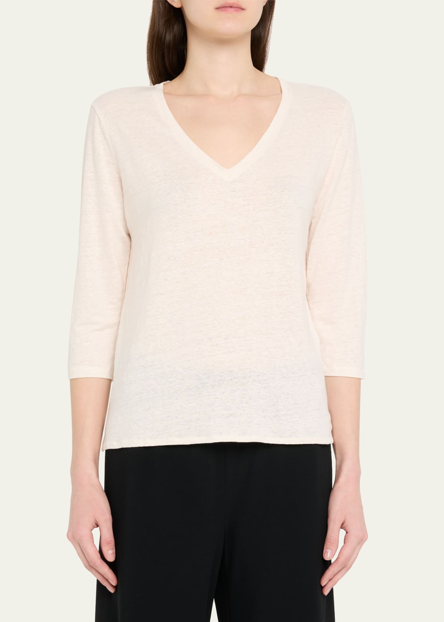 Majestic V-Neck Stretch Linen Tee Image 4 of 5