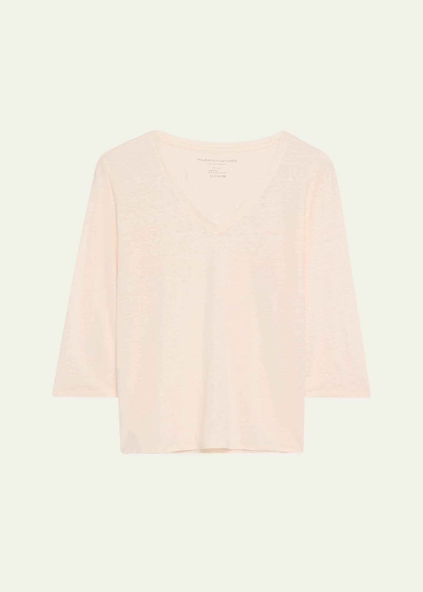 Majestic V-Neck Stretch Linen Tee Image 1 of 5