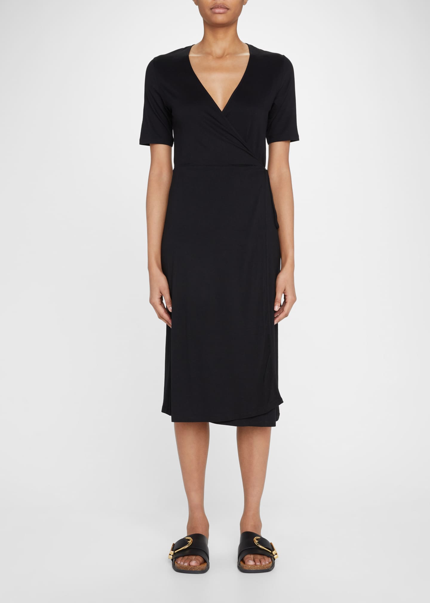 Majestic Soft Touch Elbow-Sleeve Wrap Dress With Tie - Bergdorf Goodman