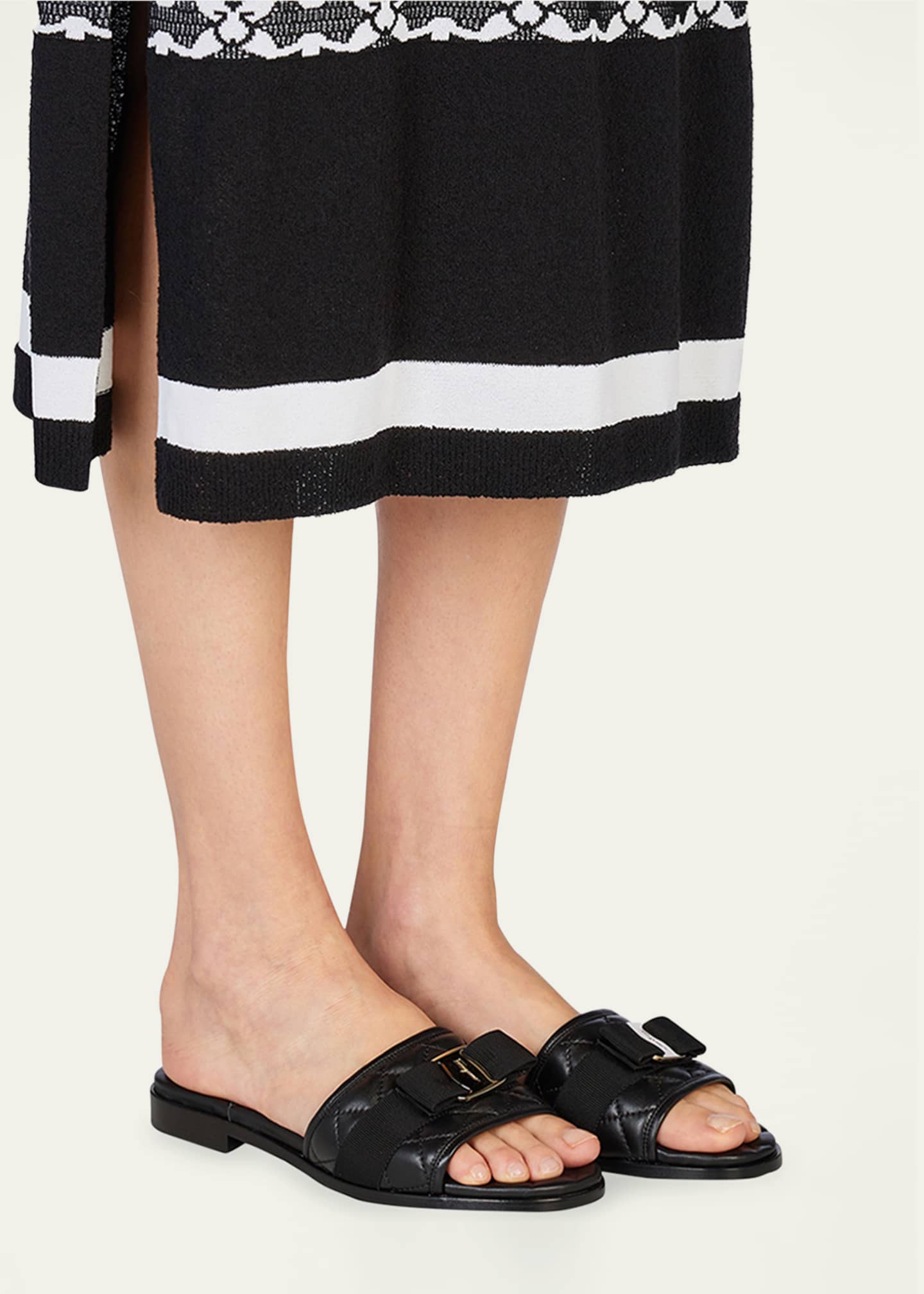 Ferragamo Quilted Lambskin Bow Flat Sandals Image 2 of 4