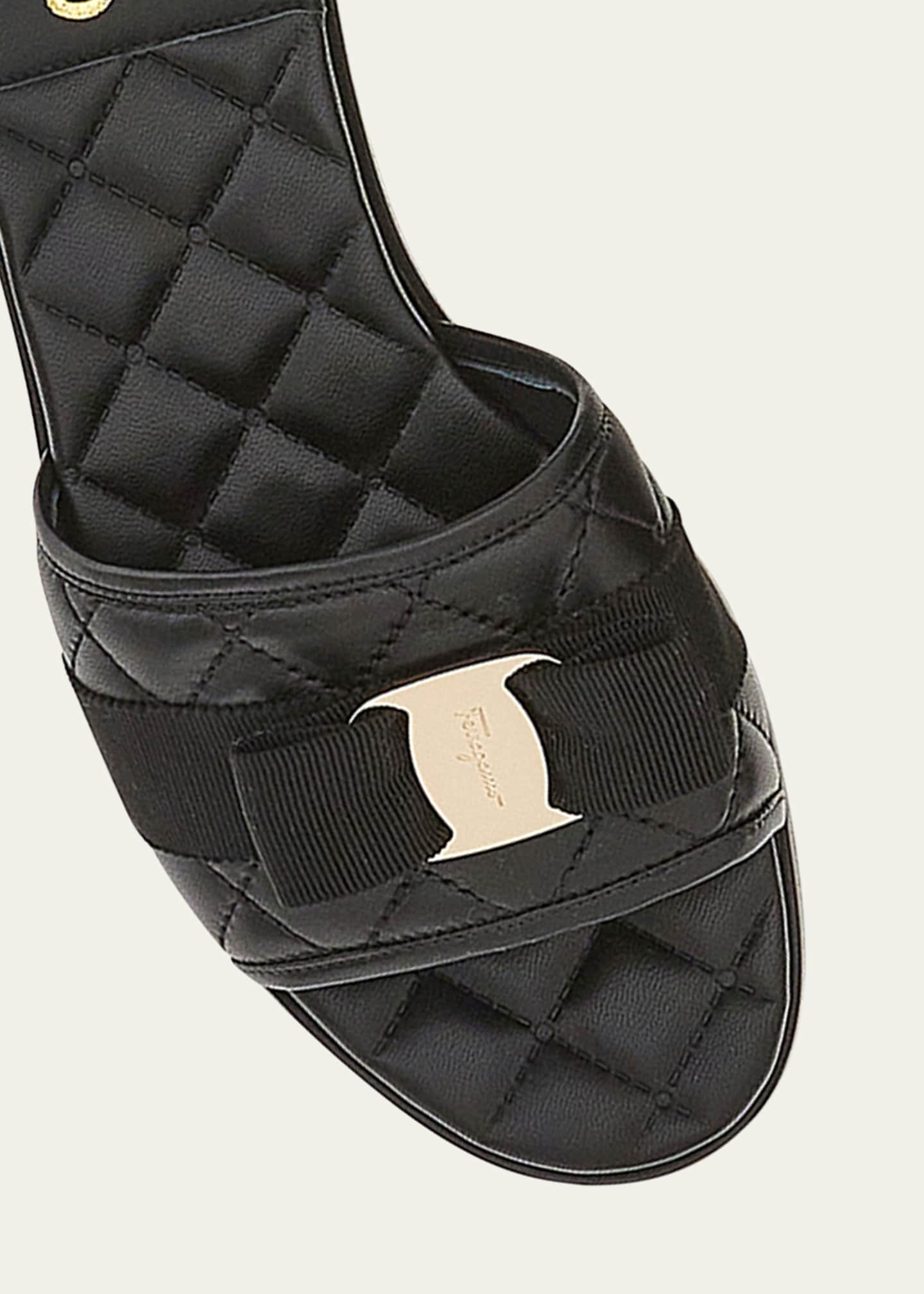 Ferragamo Quilted Lambskin Bow Flat Sandals Image 4 of 4