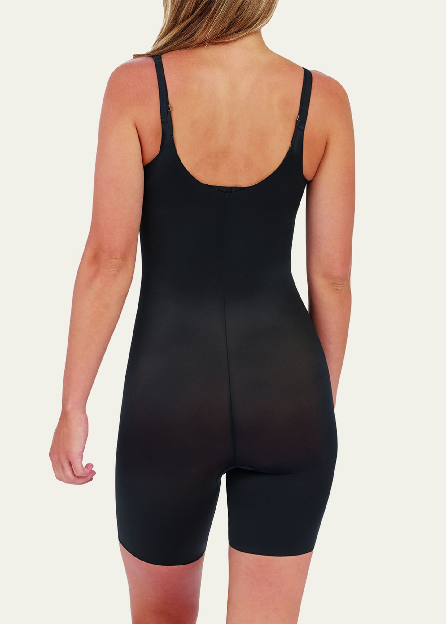 NEW $88 Spanx Thinstincts Open Bust Mid Thigh Bodysuit Black [SZ