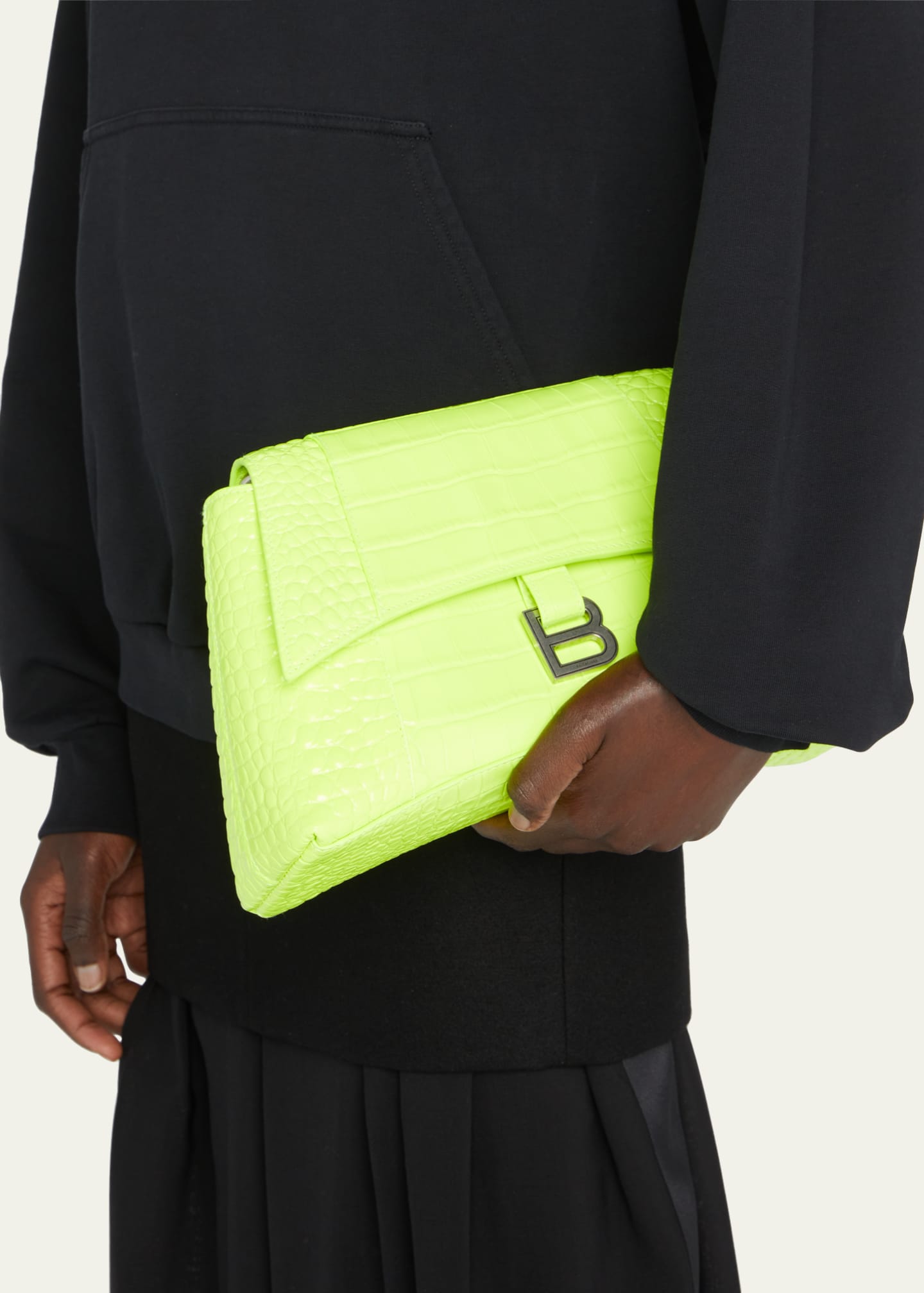 Balenciaga Downtown Croc-Embossed Chain Shoulder Bag - Bergdorf Goodman