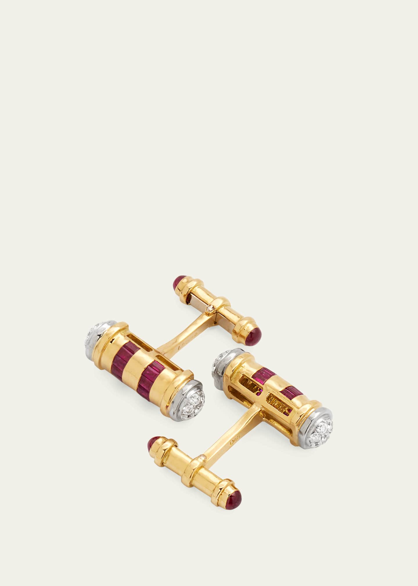 Lois Sasson Design Men's 18K Yellow Gold Ruby and Diamond Cufflinks