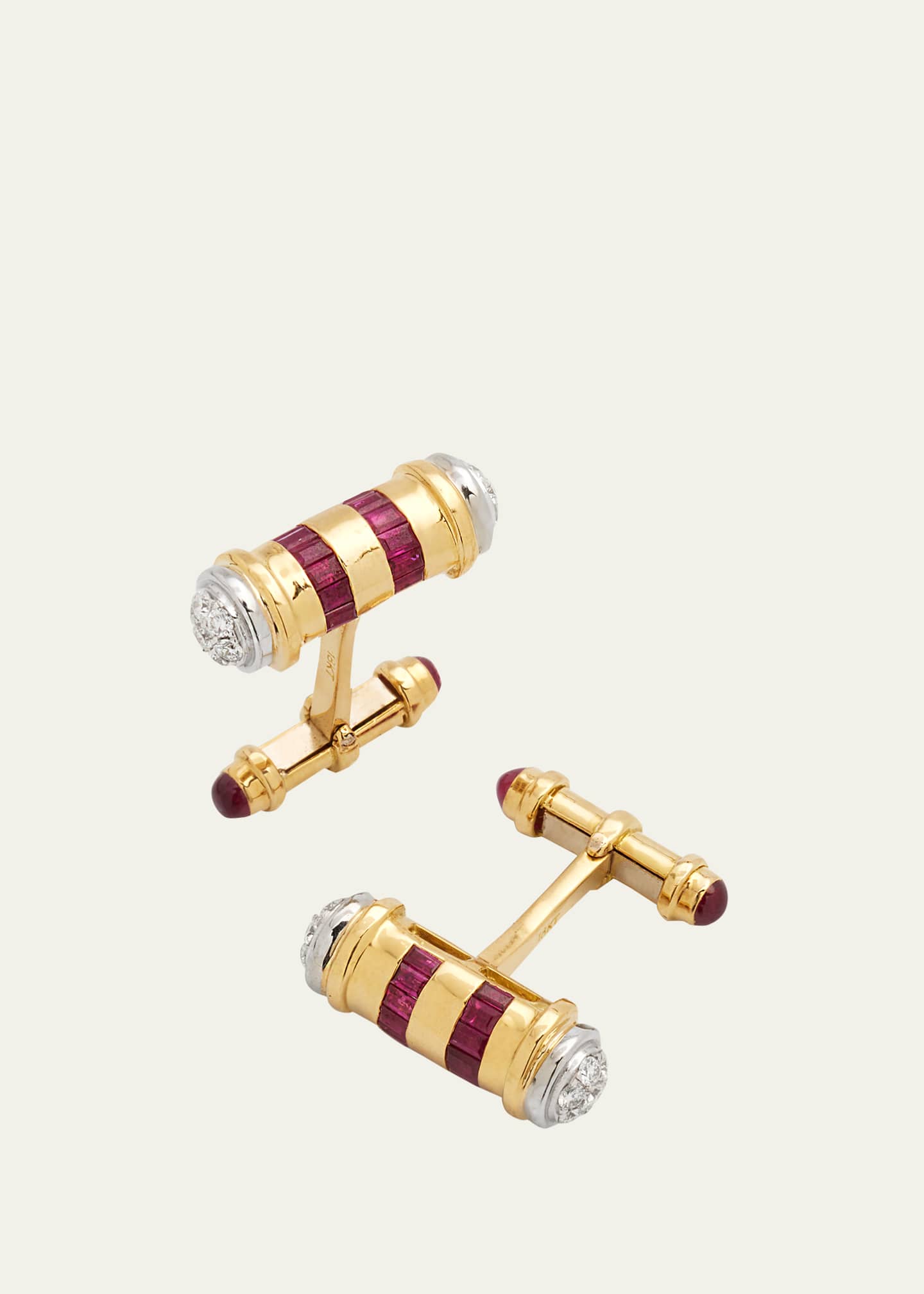 Lois Sasson Design Men's 18K Yellow Gold Ruby and Diamond Cufflinks