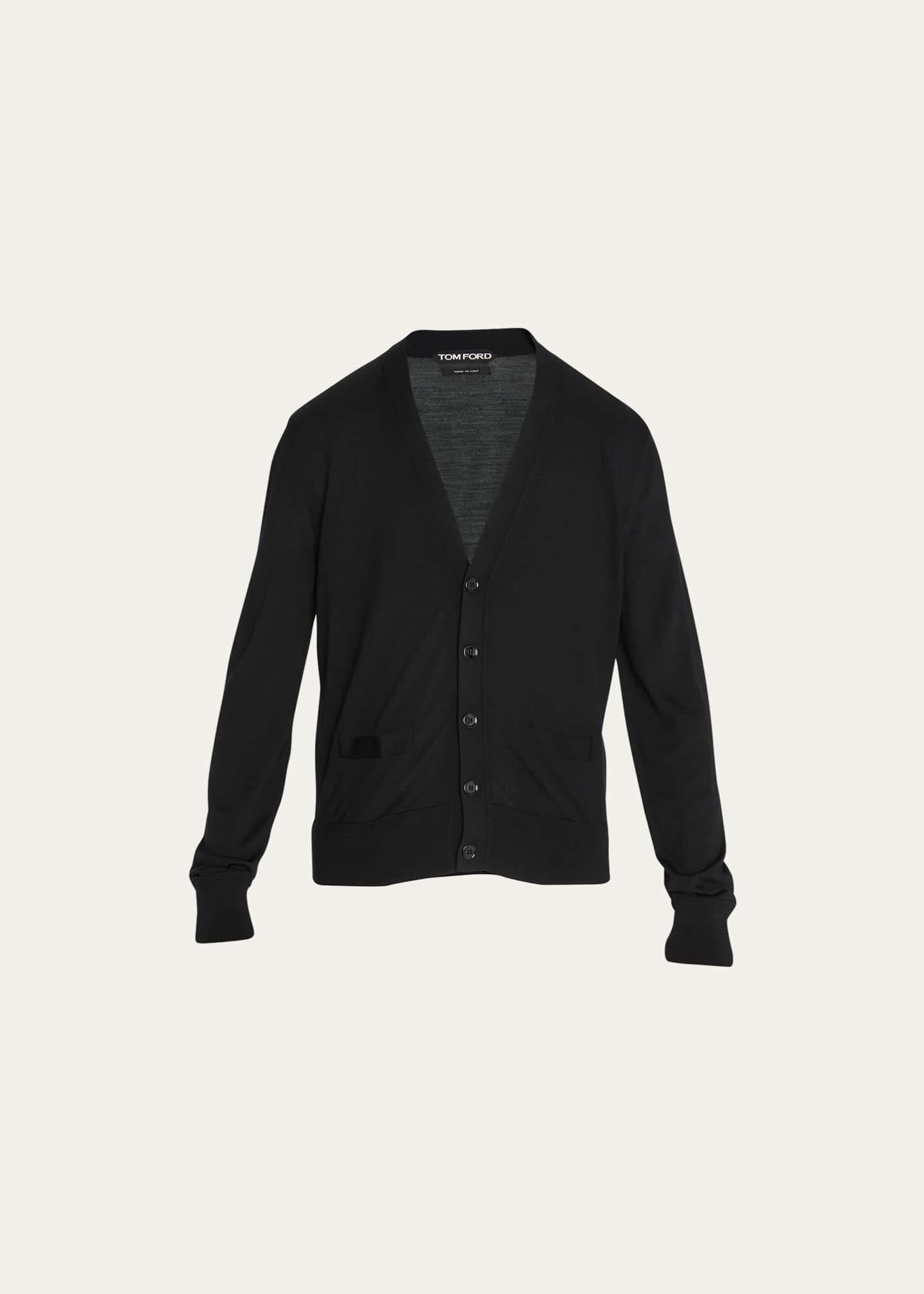 Tom Ford Men s Tonal Wool Cardigan Sweater Black Solid