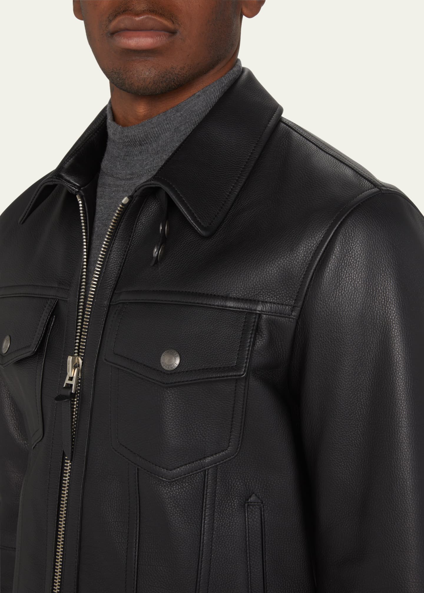 TOM FORD Men's Western Zip Leather Jacket - Bergdorf Goodman