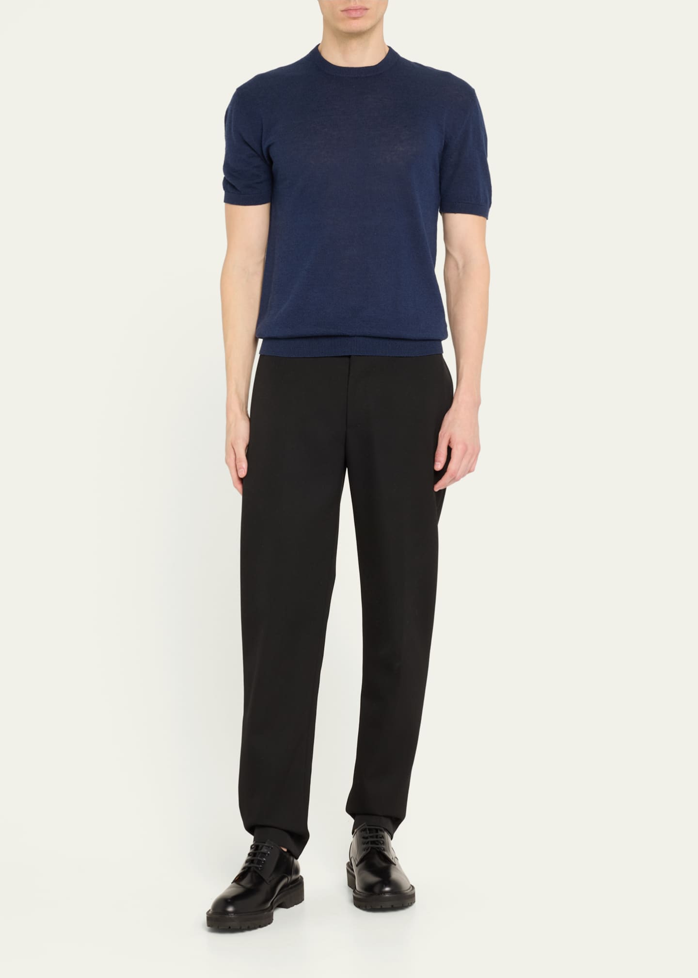 Bergdorf Goodman Men's Knit Crewneck Linen-Cotton Sweater Shirt Image 2 of 5
