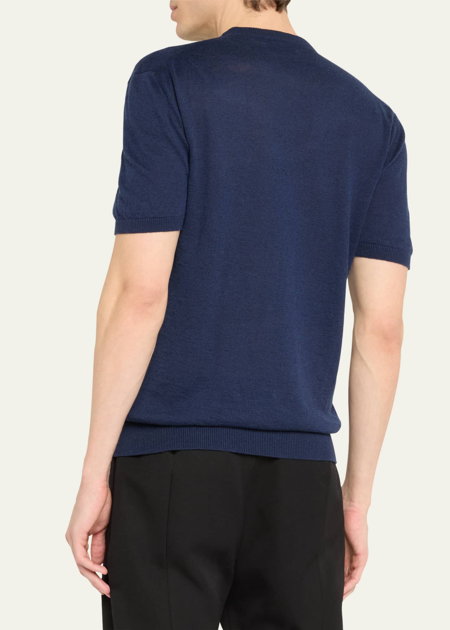 Bergdorf Goodman Men's Knit Crewneck Linen-Cotton Sweater Shirt Image 3 of 5