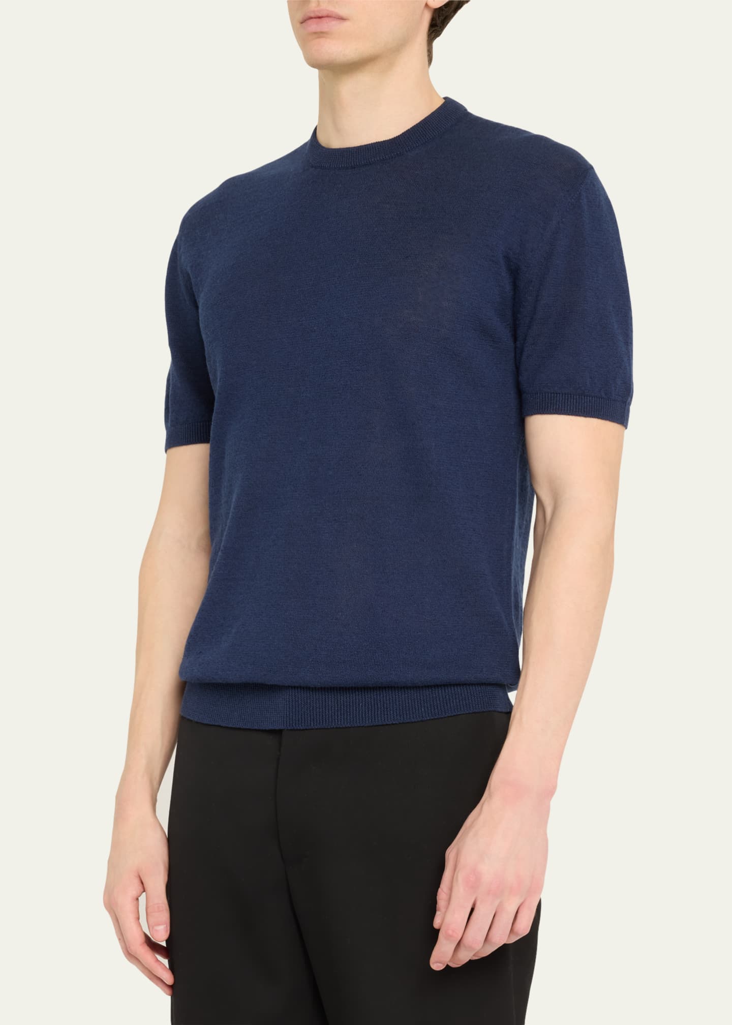 Bergdorf Goodman Men's Knit Crewneck Linen-Cotton Sweater Shirt Image 4 of 5