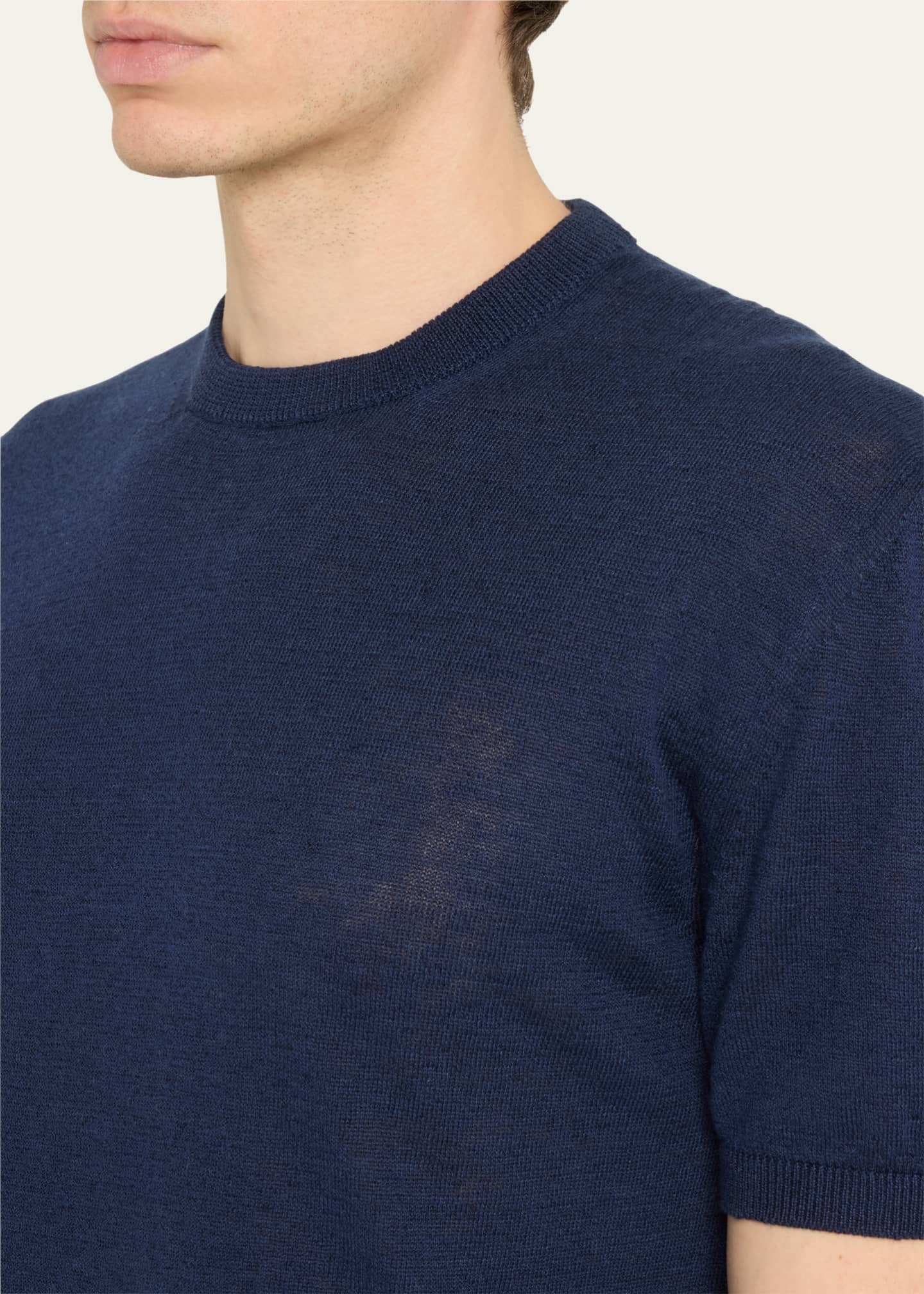 Bergdorf Goodman Men's Knit Crewneck Linen-Cotton Sweater Shirt Image 5 of 5