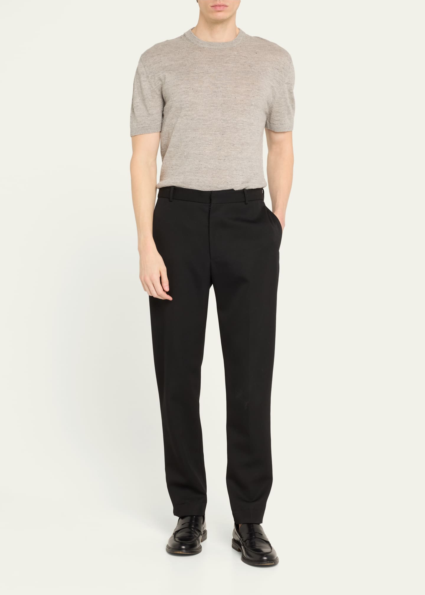 Bergdorf Goodman Men's Knit Crewneck Linen-Cotton Sweater Shirt Image 2 of 5