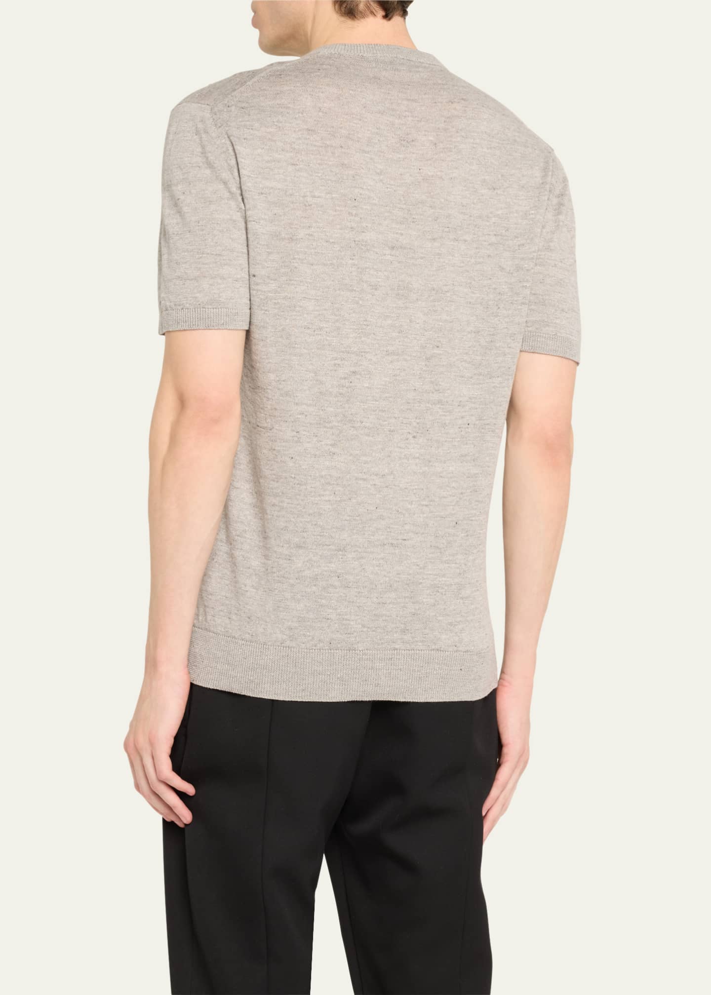 Bergdorf Goodman Men's Knit Crewneck Linen-Cotton Sweater Shirt Image 3 of 5