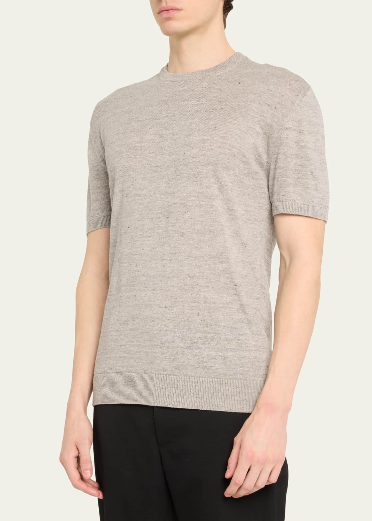 Bergdorf Goodman Men's Knit Crewneck Linen-Cotton Sweater Shirt Image 4 of 5