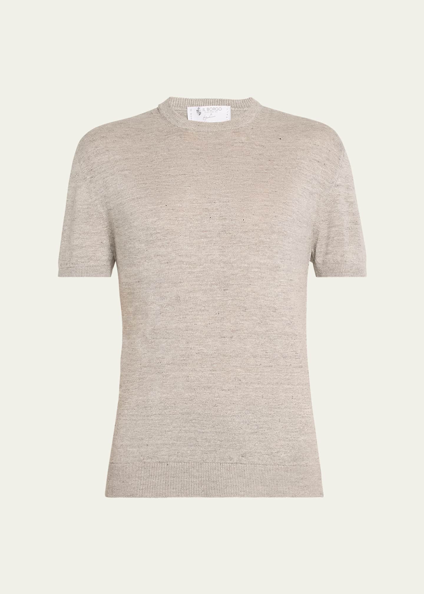 Bergdorf Goodman Men's Knit Crewneck Linen-Cotton Sweater Shirt Image 1 of 5