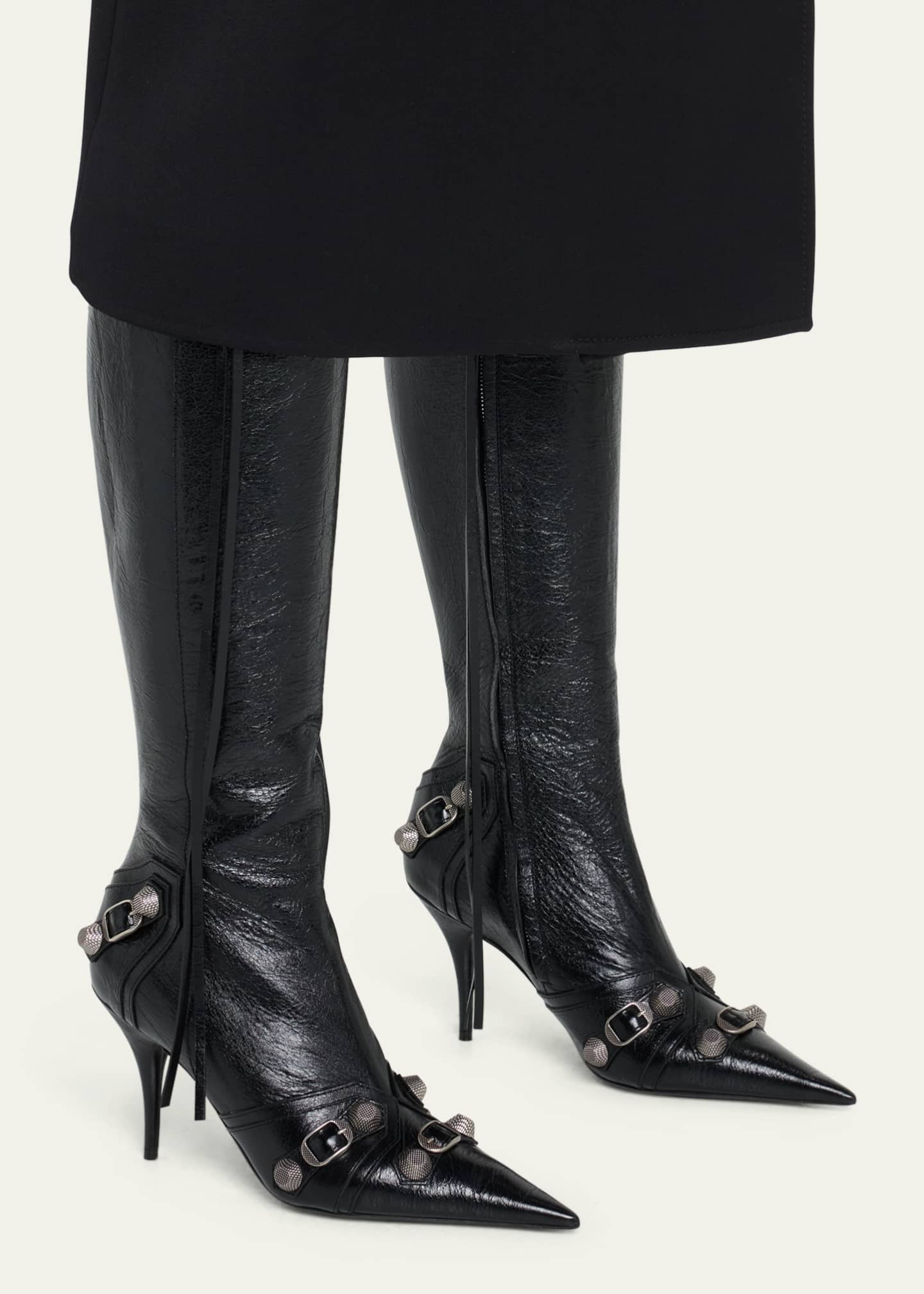 Balenciaga Cagole Lambskin Buckle Zip Knee Boots