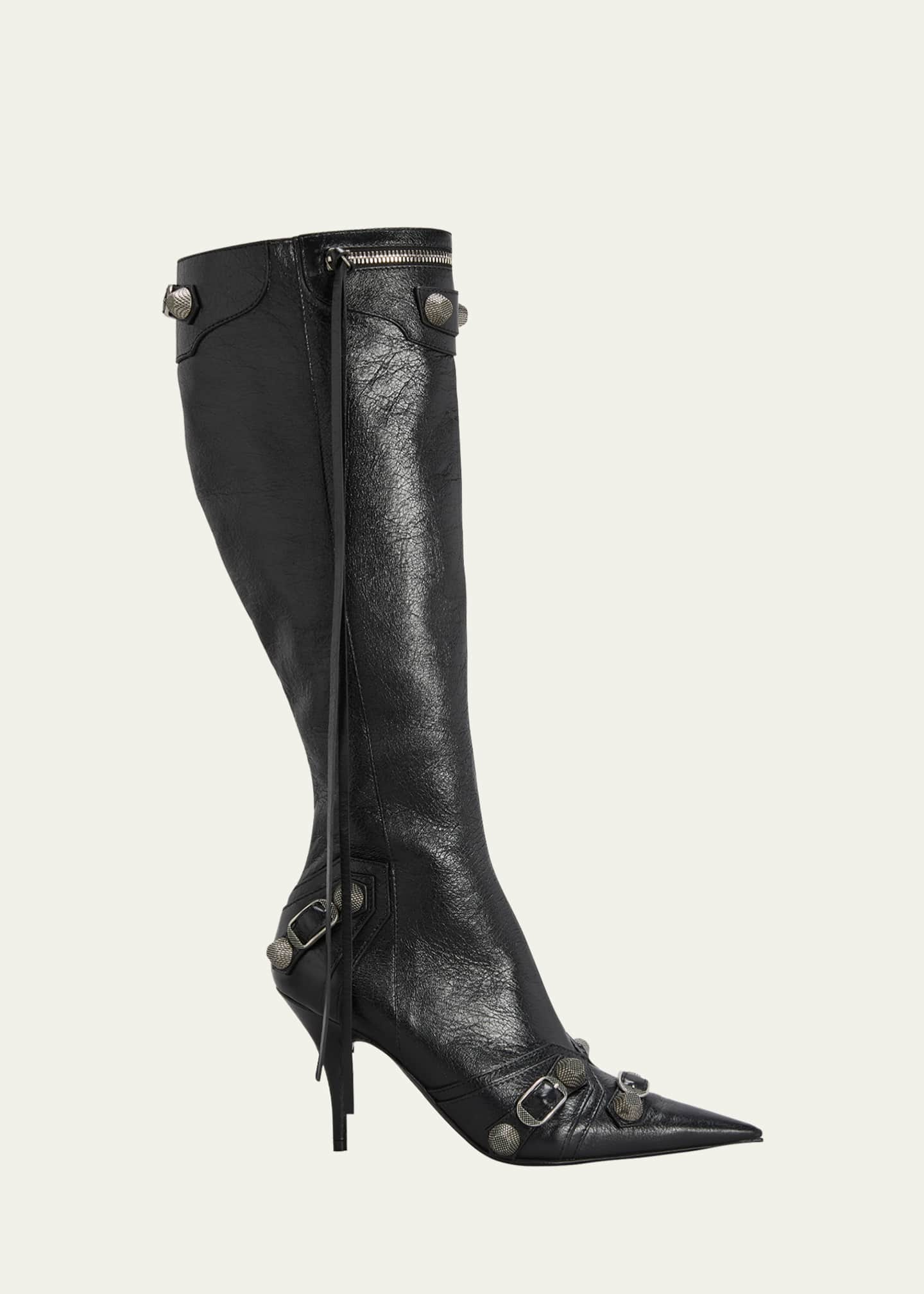 Balenciaga Cagole Lambskin Buckle Zip Knee Boots