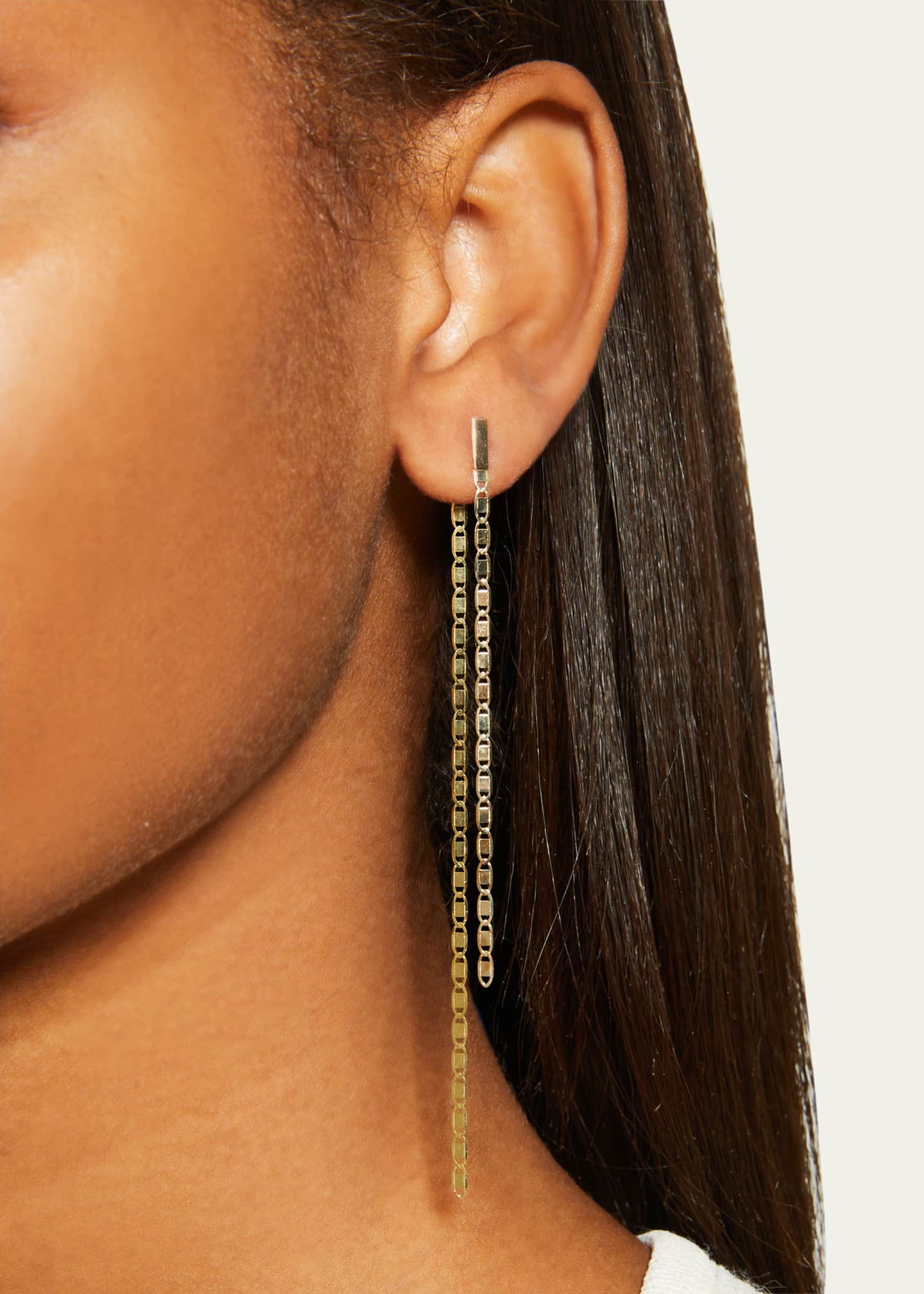 14K Gold Linear Malibu Dusters Front and Back Earrings