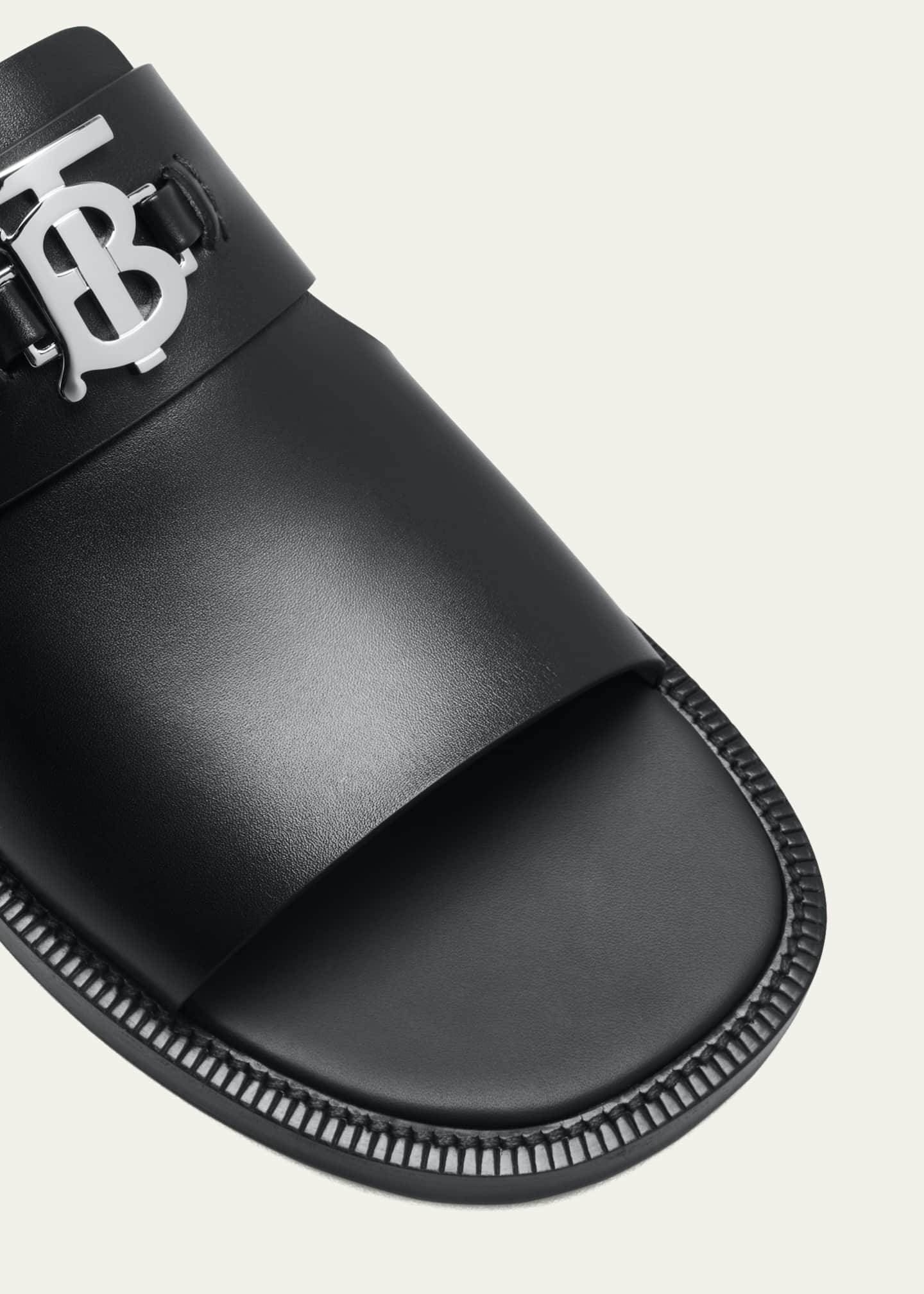 Burberry Men's Leather TB-Logo Slide-On Sandals - Bergdorf Goodman