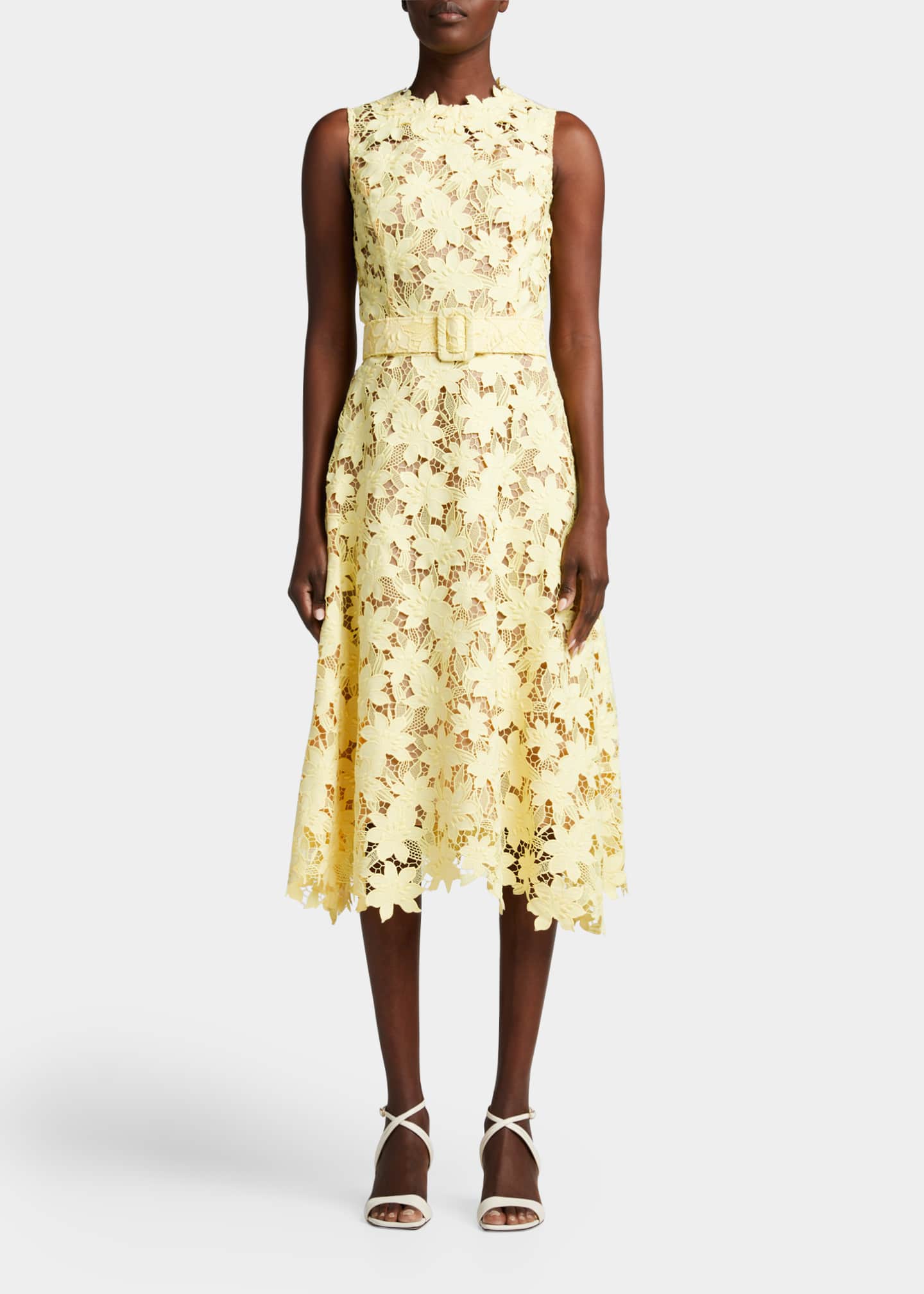 Oscar de la Renta Belted Tiger Lily Guipure Midi Dress Bergdorf Goodman