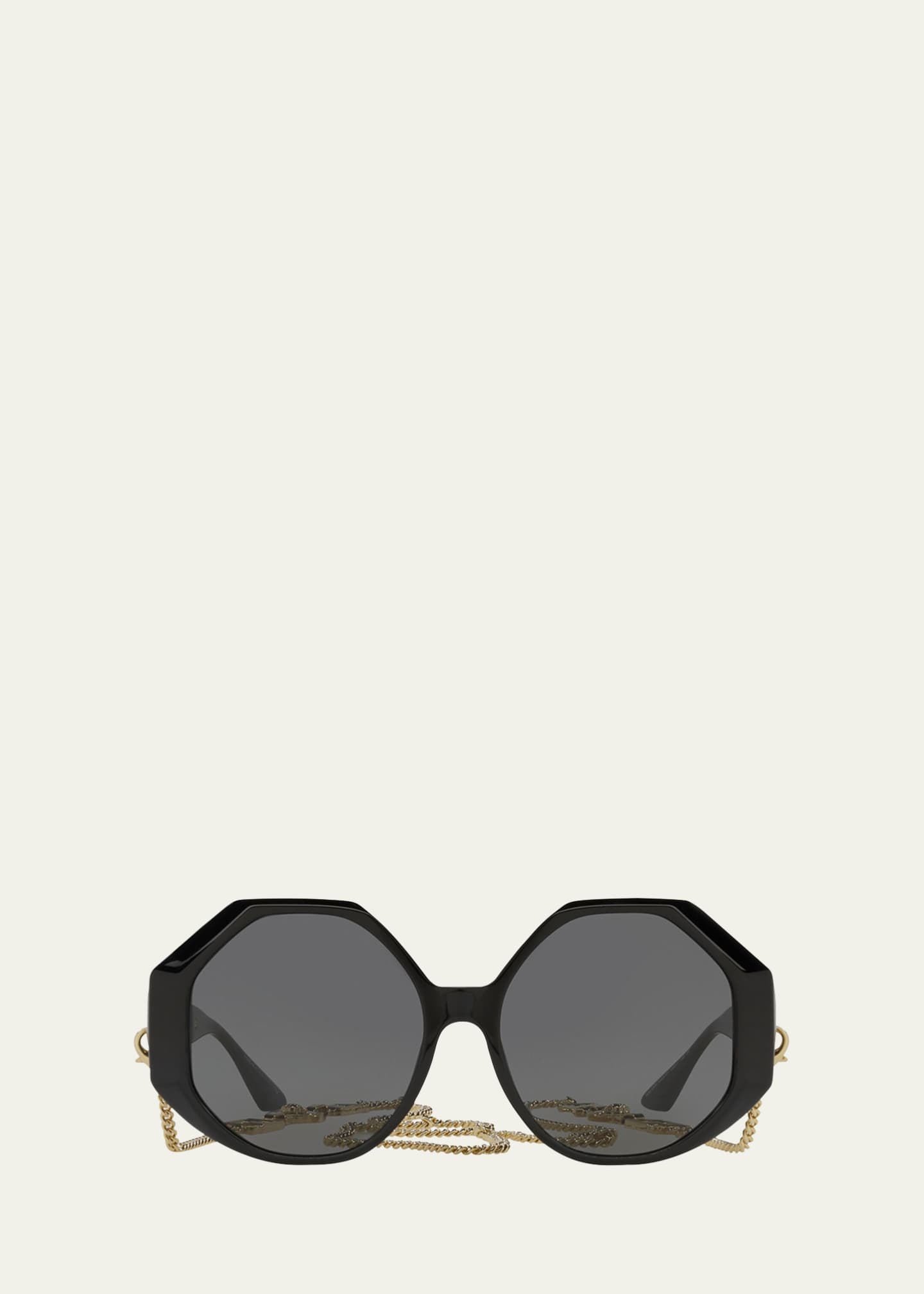 Versace Greek Key Geometric Square Sunglasses w Detachable Chain