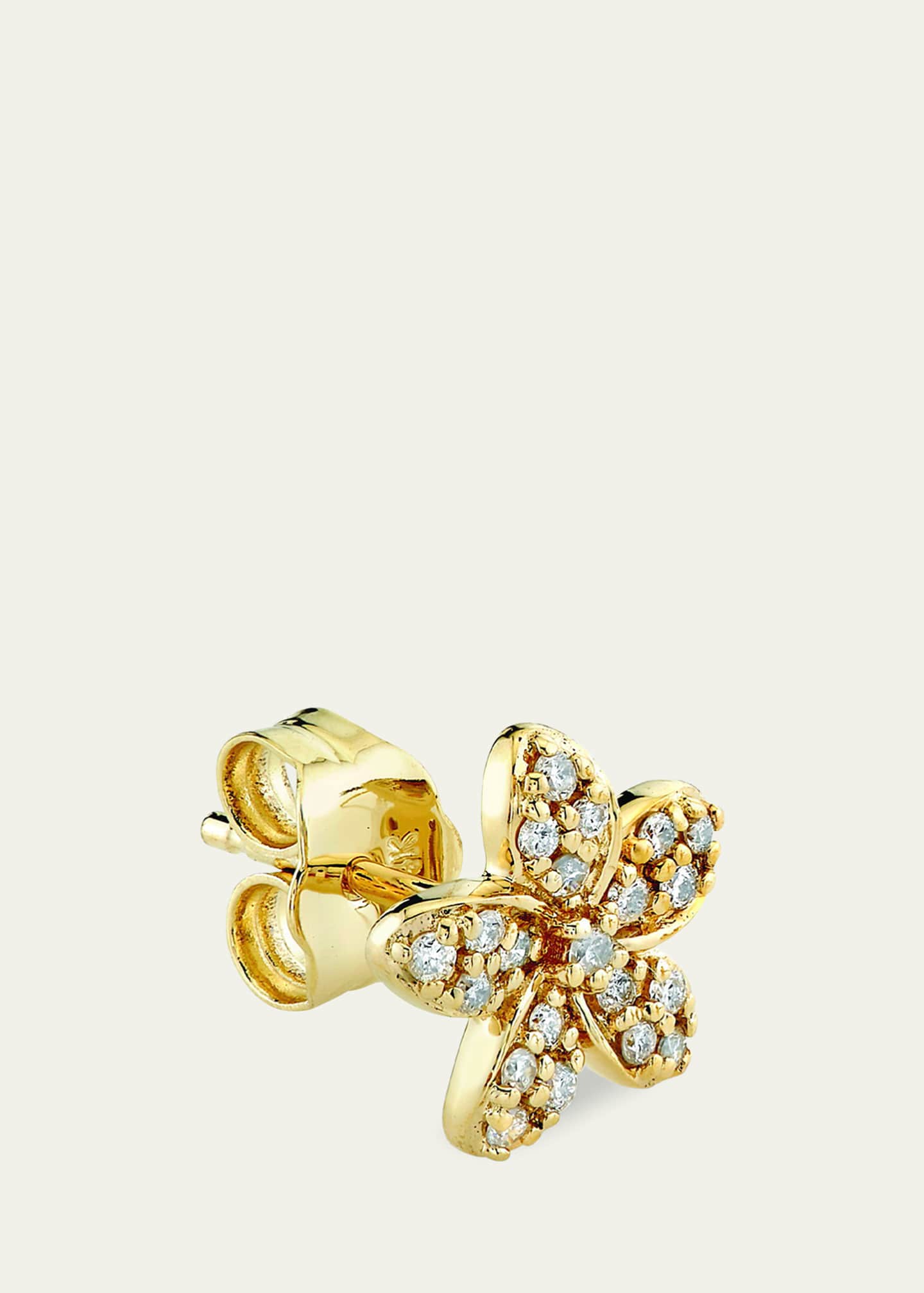 Sydney Evan Yellow Gold Plumeria Diamond Flower Stud Earring, Single Image 2 of 2