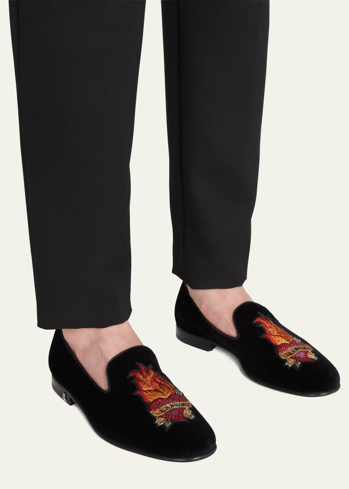 Lanvin Men s Flaming Heart Leather Velvet Smoking Shoes