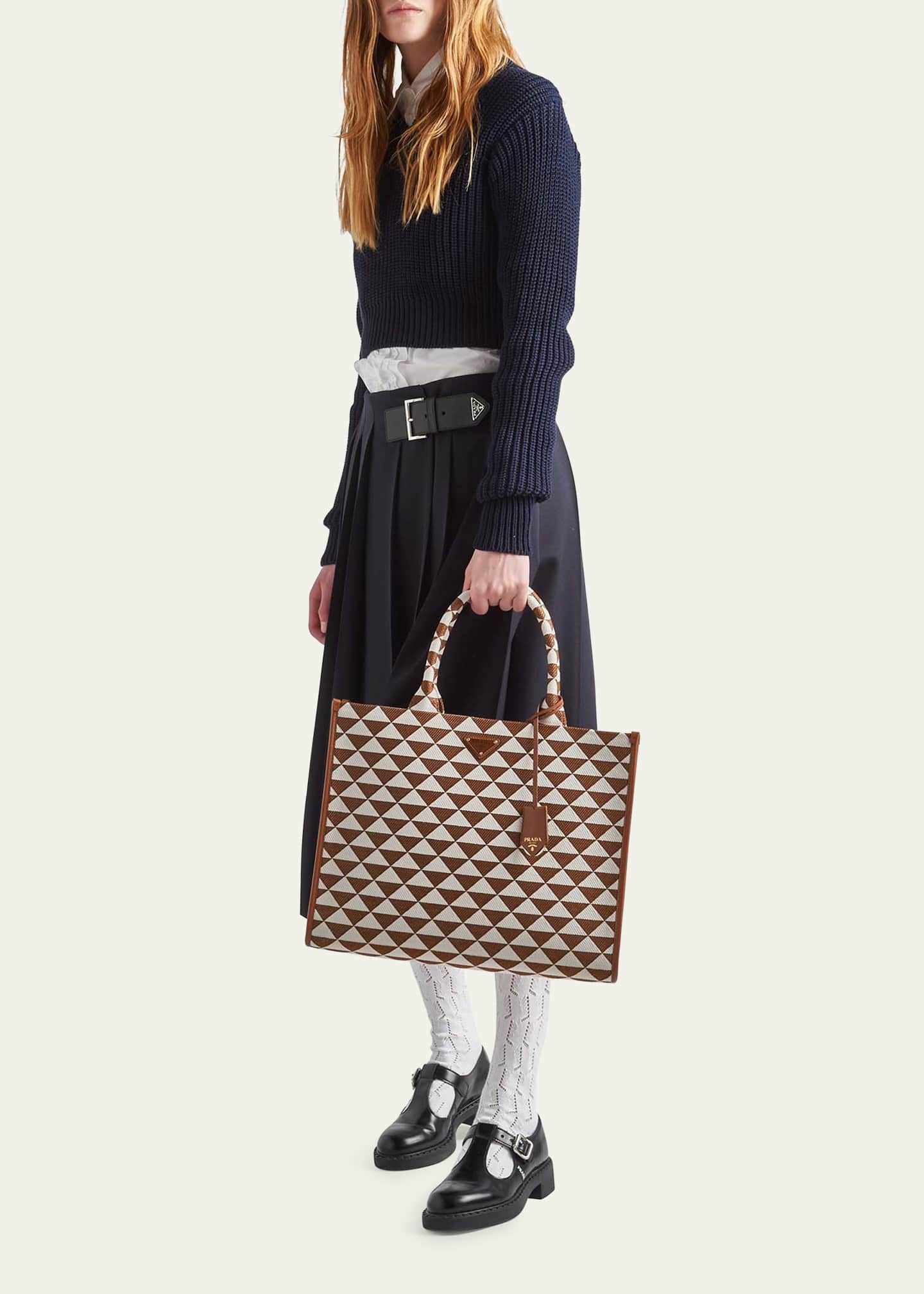 Prada Large Triangle Logo Jacquard Tote Bag Bergdorf Goodman