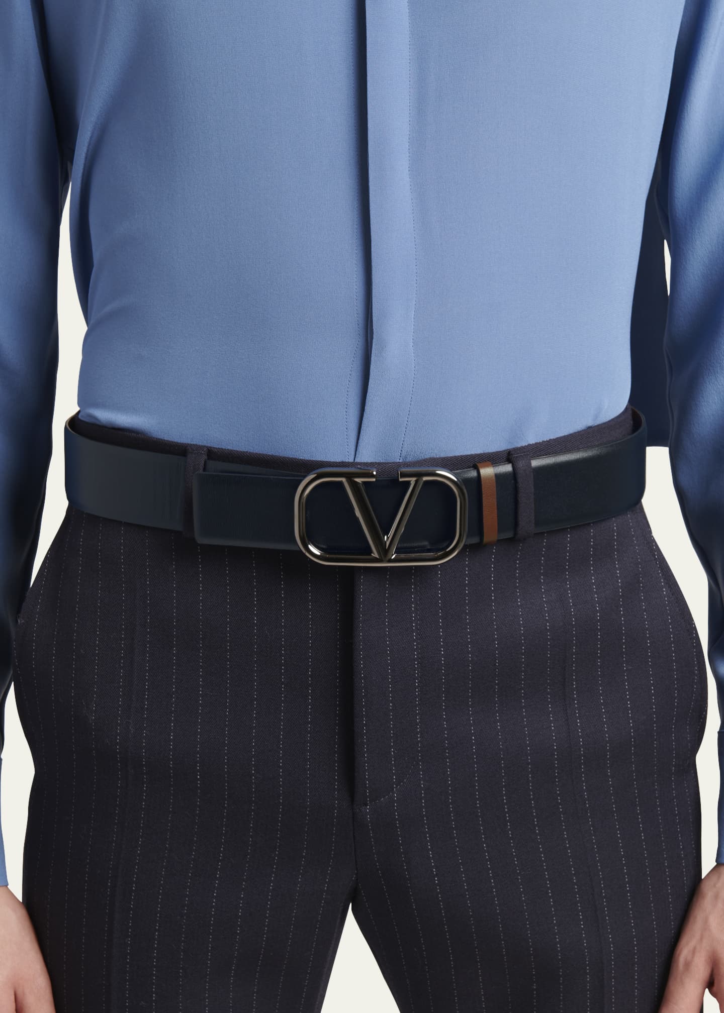 VALENTINO GARAVANI: belt in genuine reversible leather with VLogo buckle -  Black