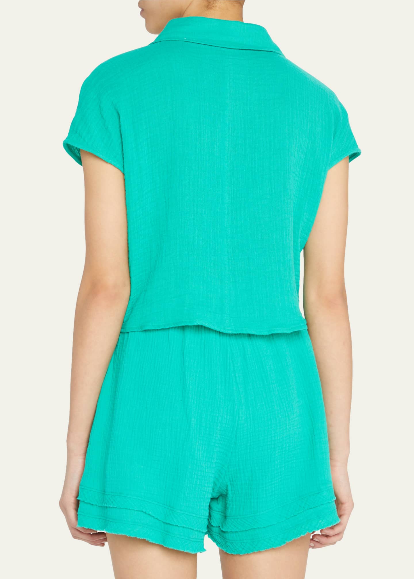 Monrow ShortSleeve Gauze ButtonFront Top Bergdorf Goodman