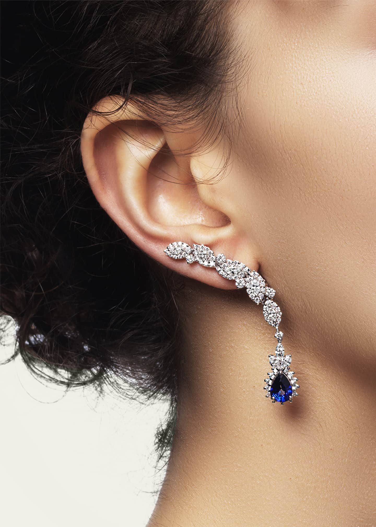 Yeprem Diamond and Sapphire Asymmetrical Drop Earrings Image 2 of 3