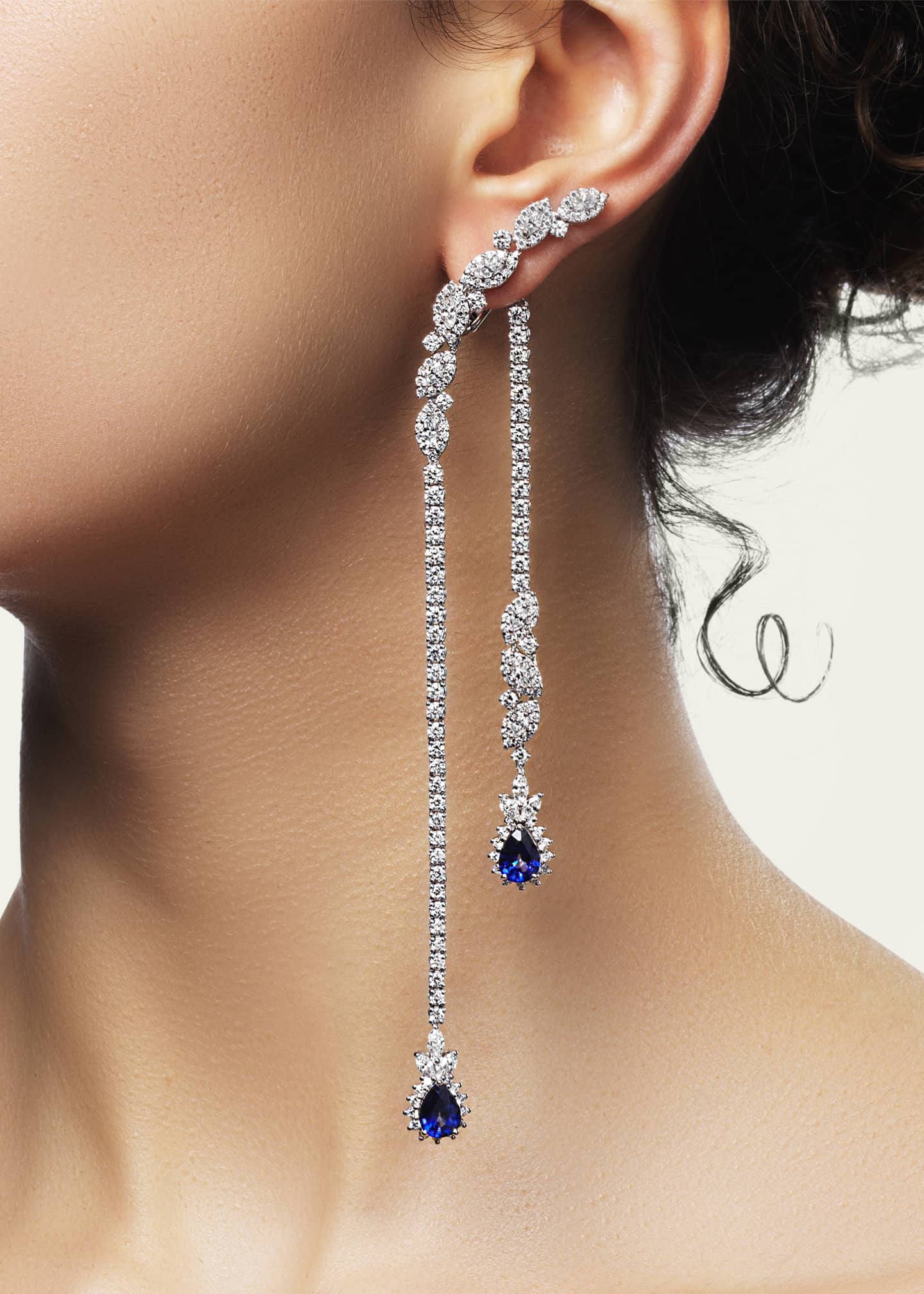 Yeprem Diamond and Sapphire Asymmetrical Drop Earrings Image 3 of 3