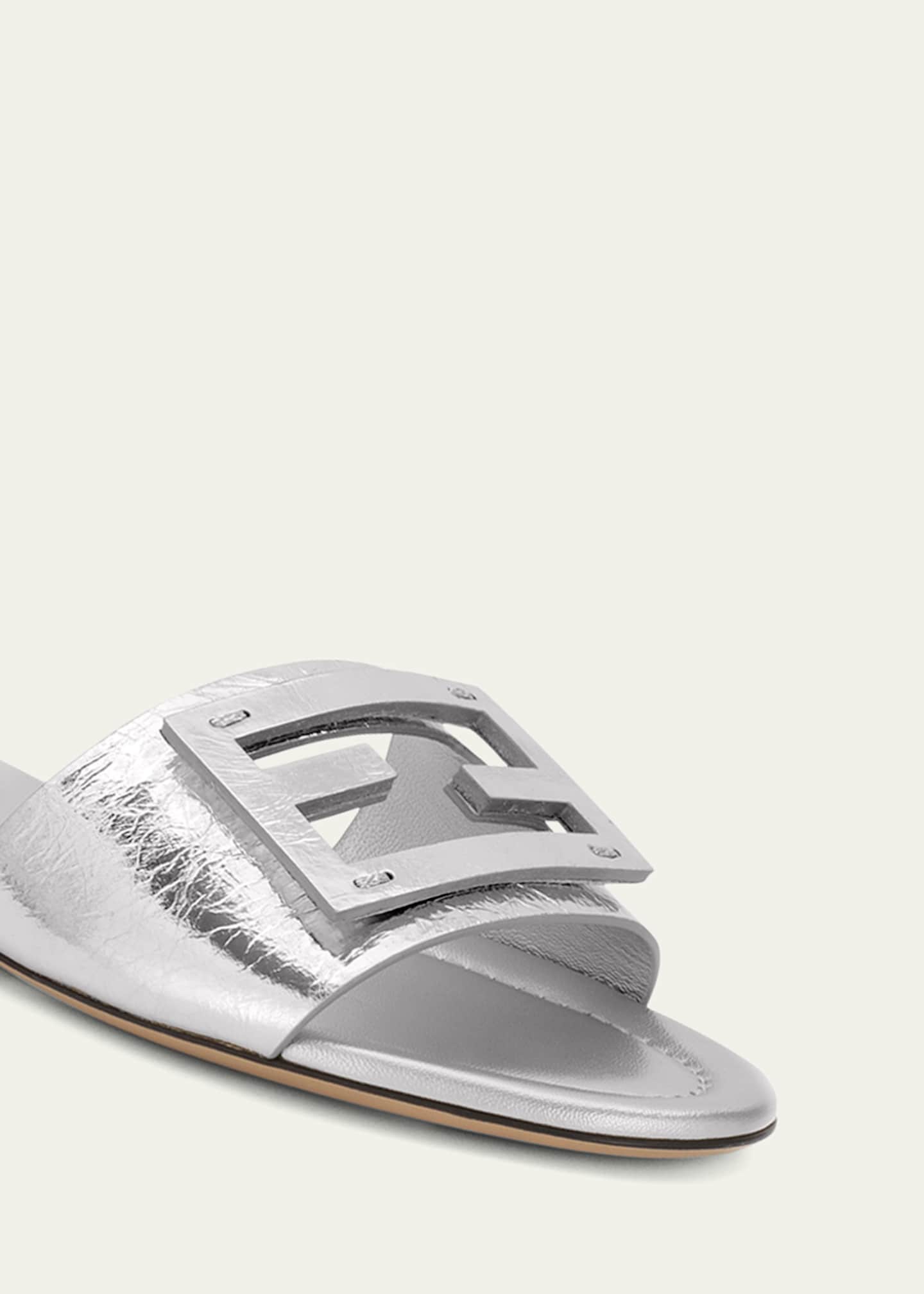 サンダル・ミュール FENDI Silver Leather Baguette Slippers Fendi SILVER LEATHER BAGUETTE SLIPPERS - Slippers - BeyondStyle