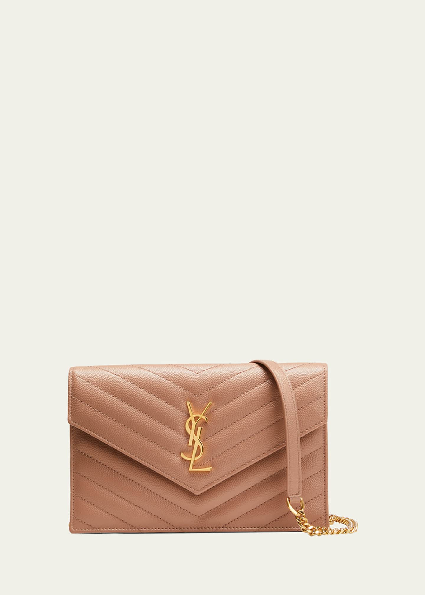 Saint Laurent Small Ysl Envelope Flap Wallet On Chain in Natural