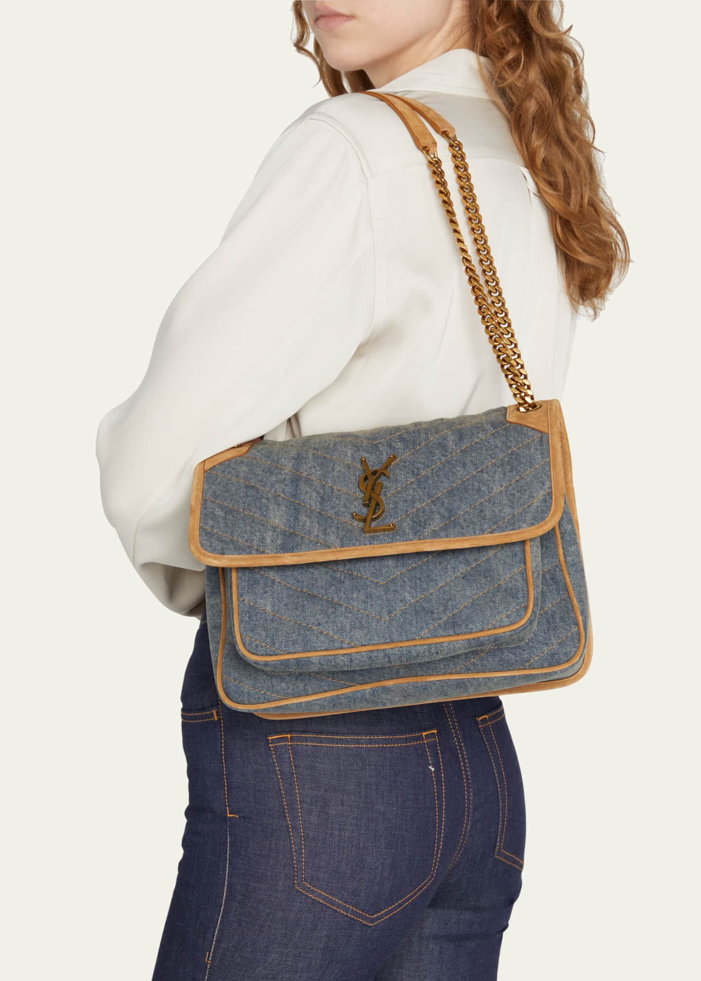 Saint Laurent Niki Medium Ysl Denim Shoulder Bag Bergdorf Goodman