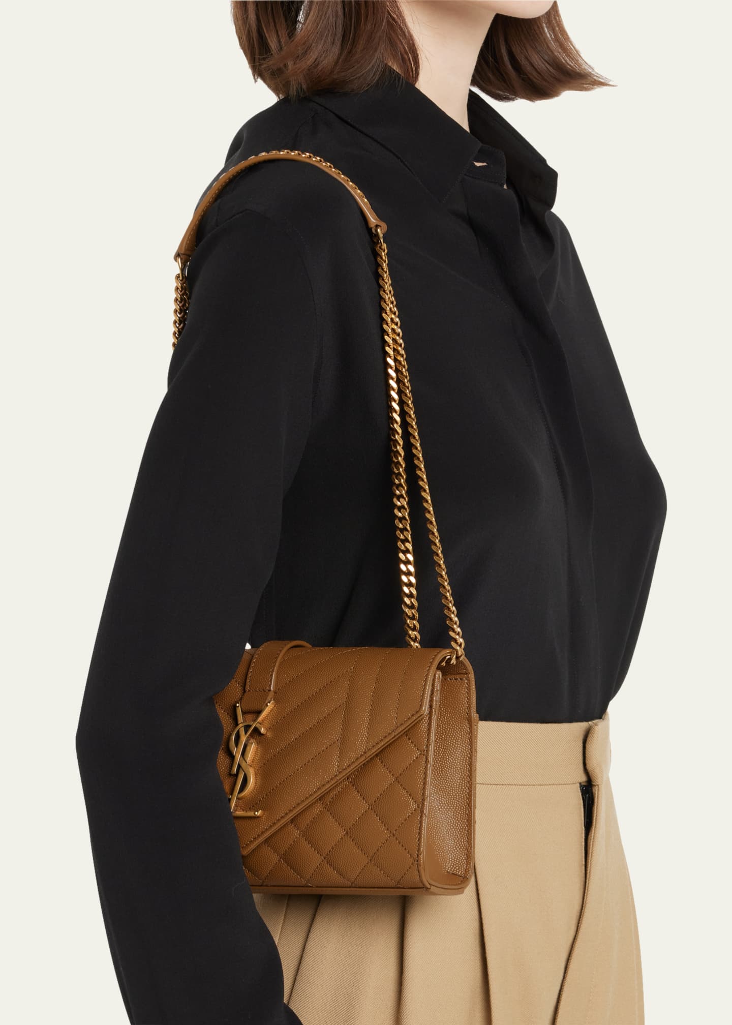 Saint Laurent Small Envelope Suede Crossbody Bag in Brown Coffee