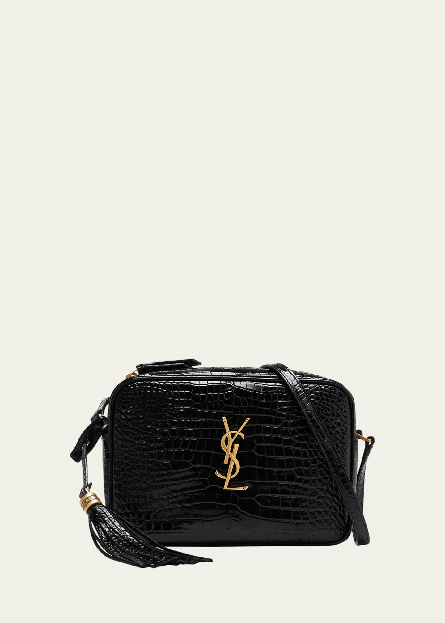 SAINT LAURENT Lou Mini Patent Croc-Embossed Crossbody Bag