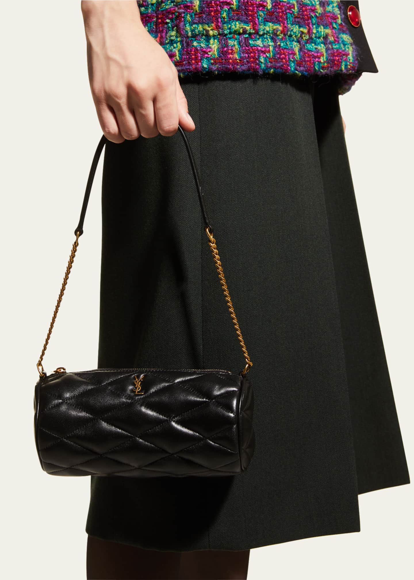 Saint Laurent Sade Mini Ysl Tube Patent Shoulder Bag Black