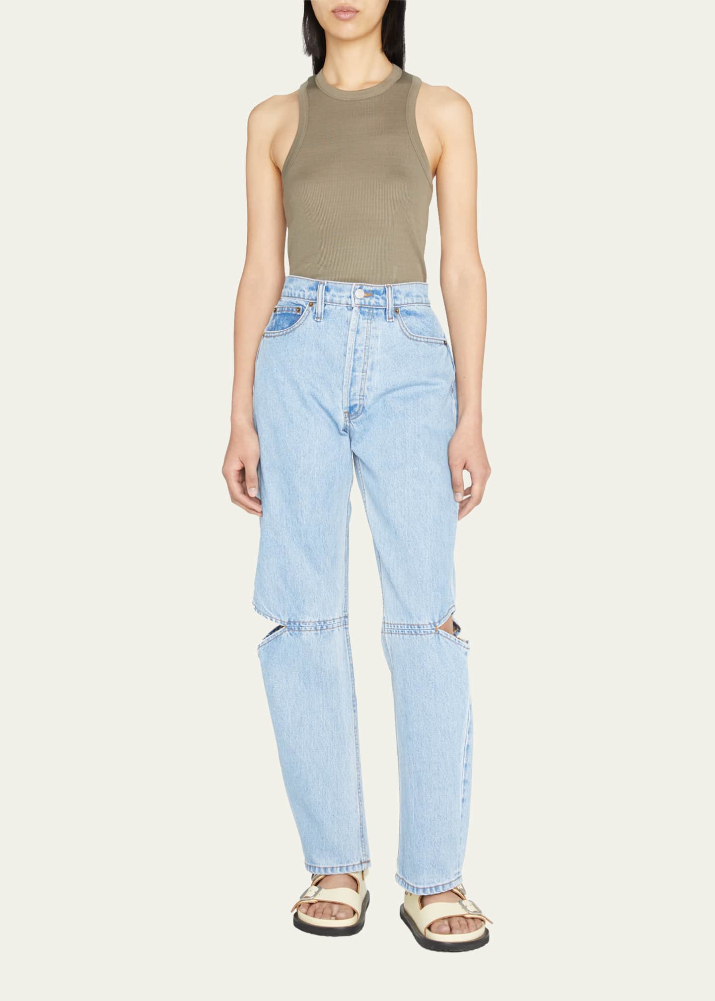 Still Here Cowgirl Straight Cut-Out Knee Jeans - Bergdorf Goodman