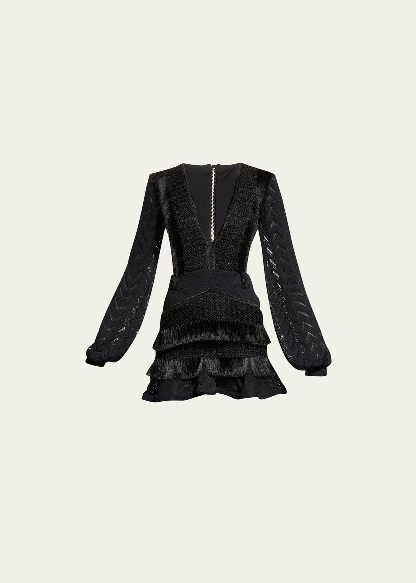 PatBO Crochet and Fringe Tiered Mini Dress Bergdorf Goodman