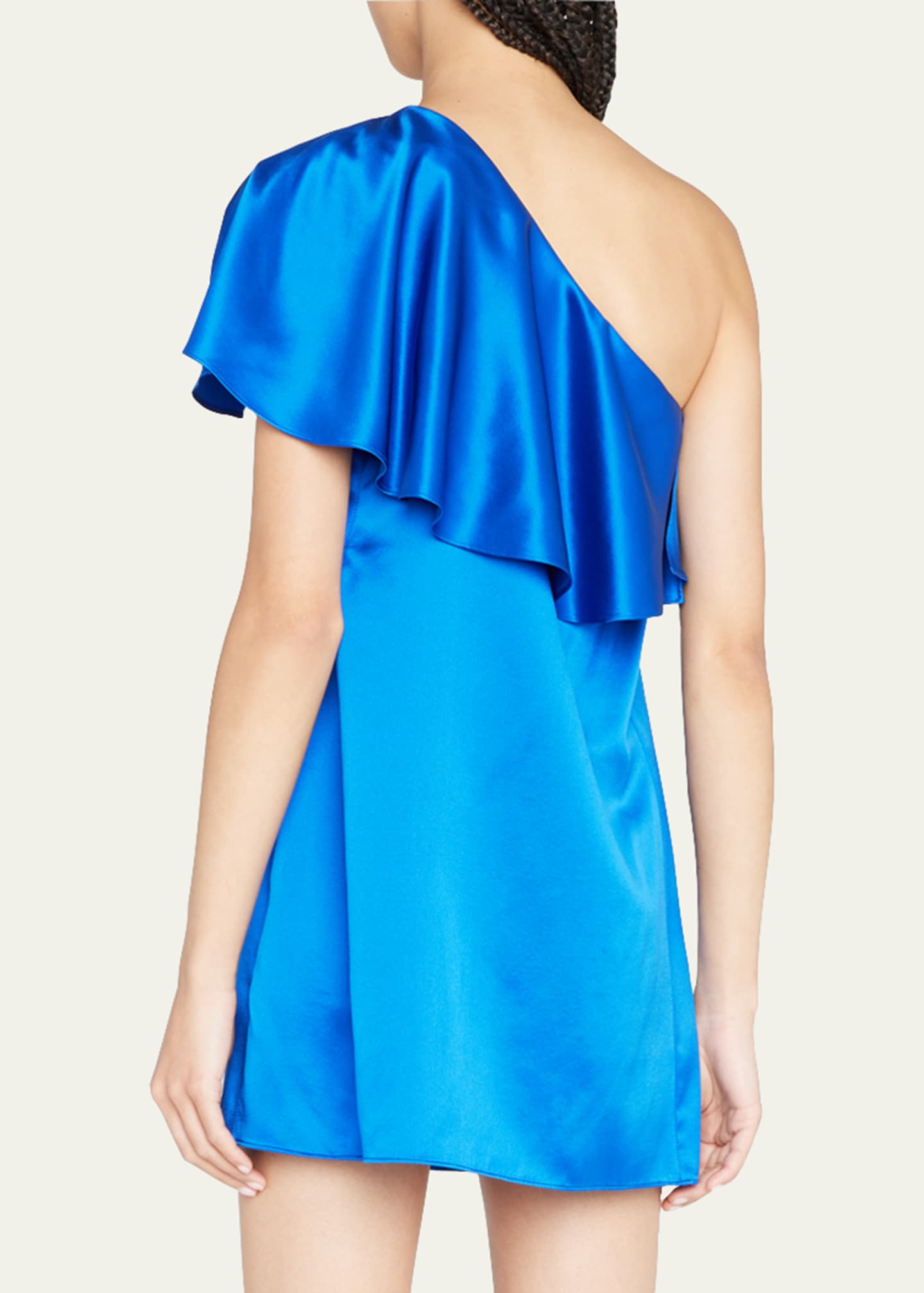 Tiffie - Blue Asymmetrical Hemline Mini Satin Dress – Sophiel