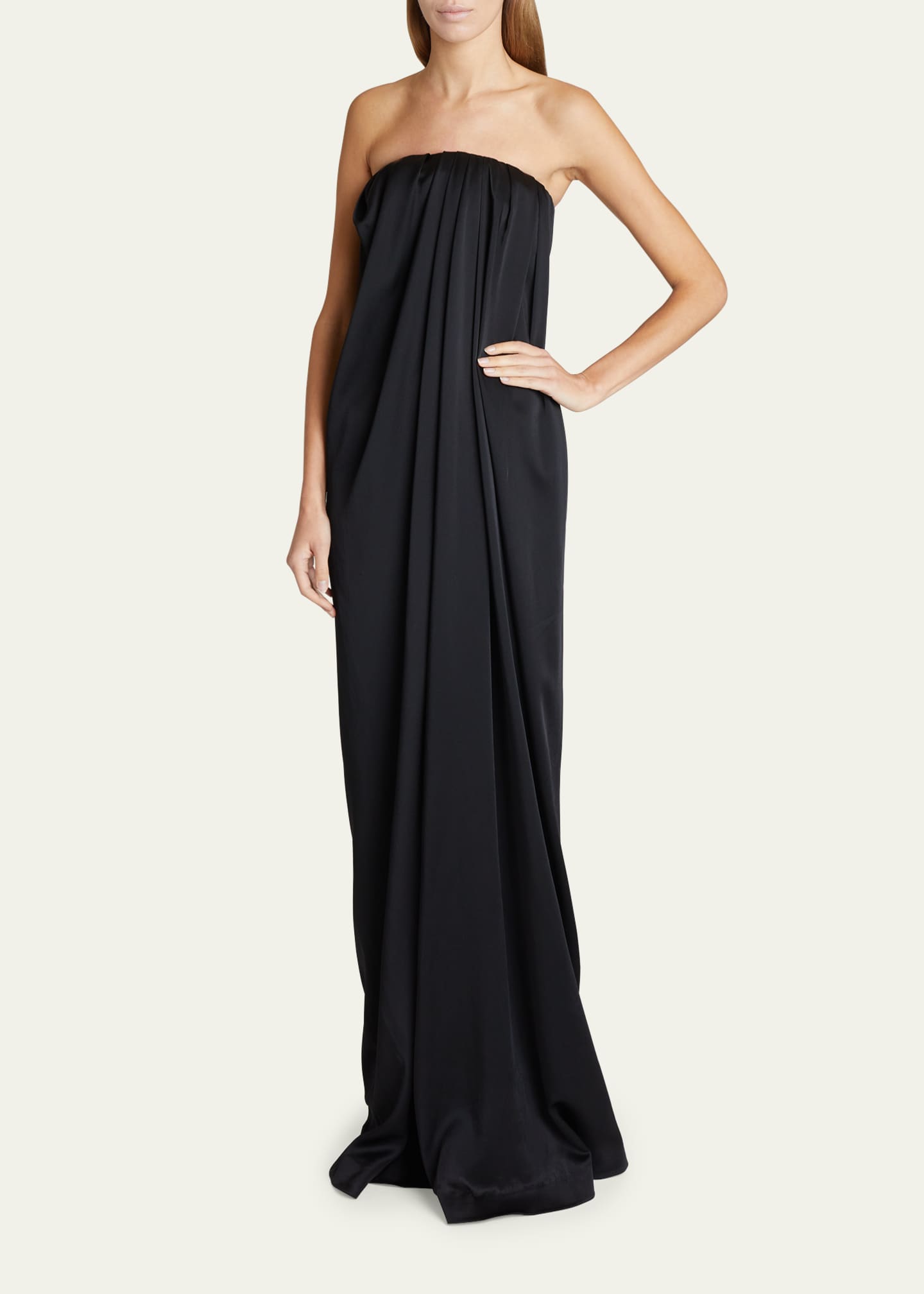 Saint Laurent Goddess Draped Satin Strapless Gown - Bergdorf Goodman