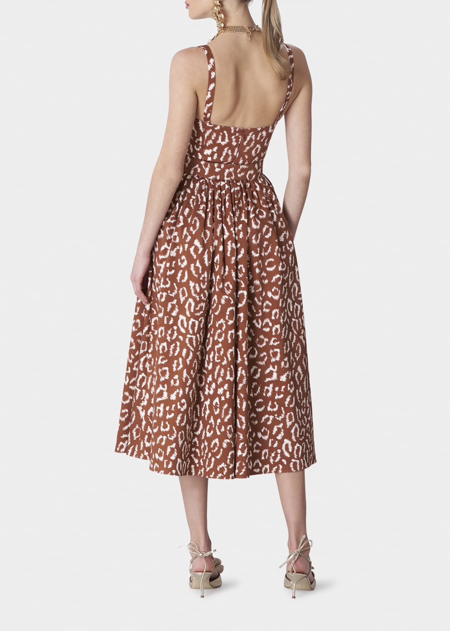 Carolina Herrera Leopard-Print Ruffle Bustier Belted Midi Dress ...