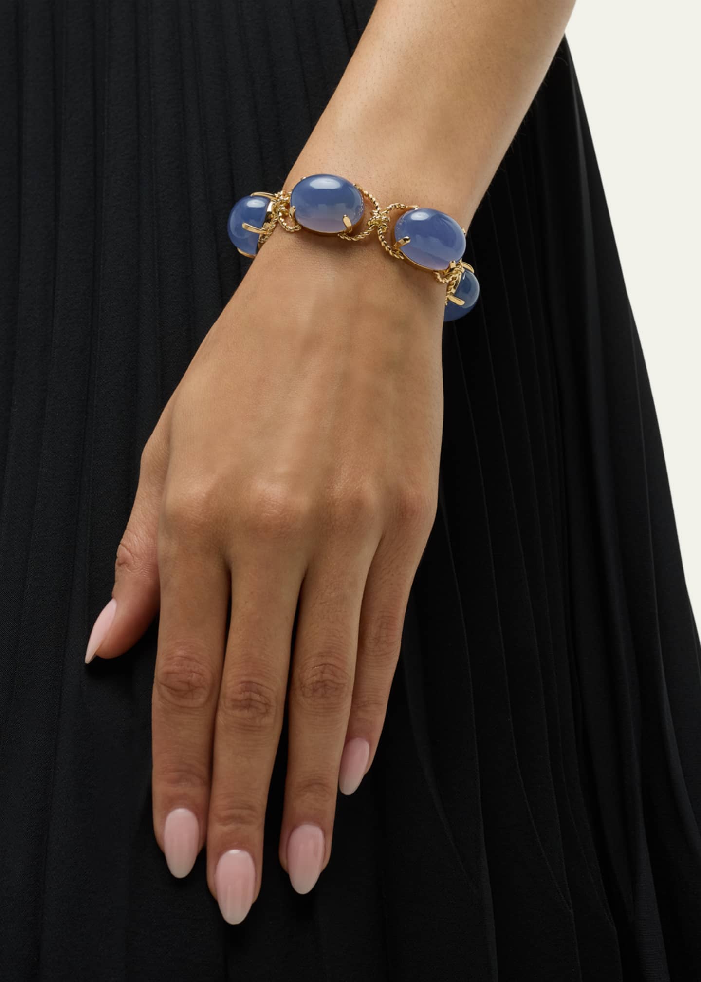Verdura 18K Gold Rope and Blue Chalcedony Pebble Bracelet Image 2 of 4